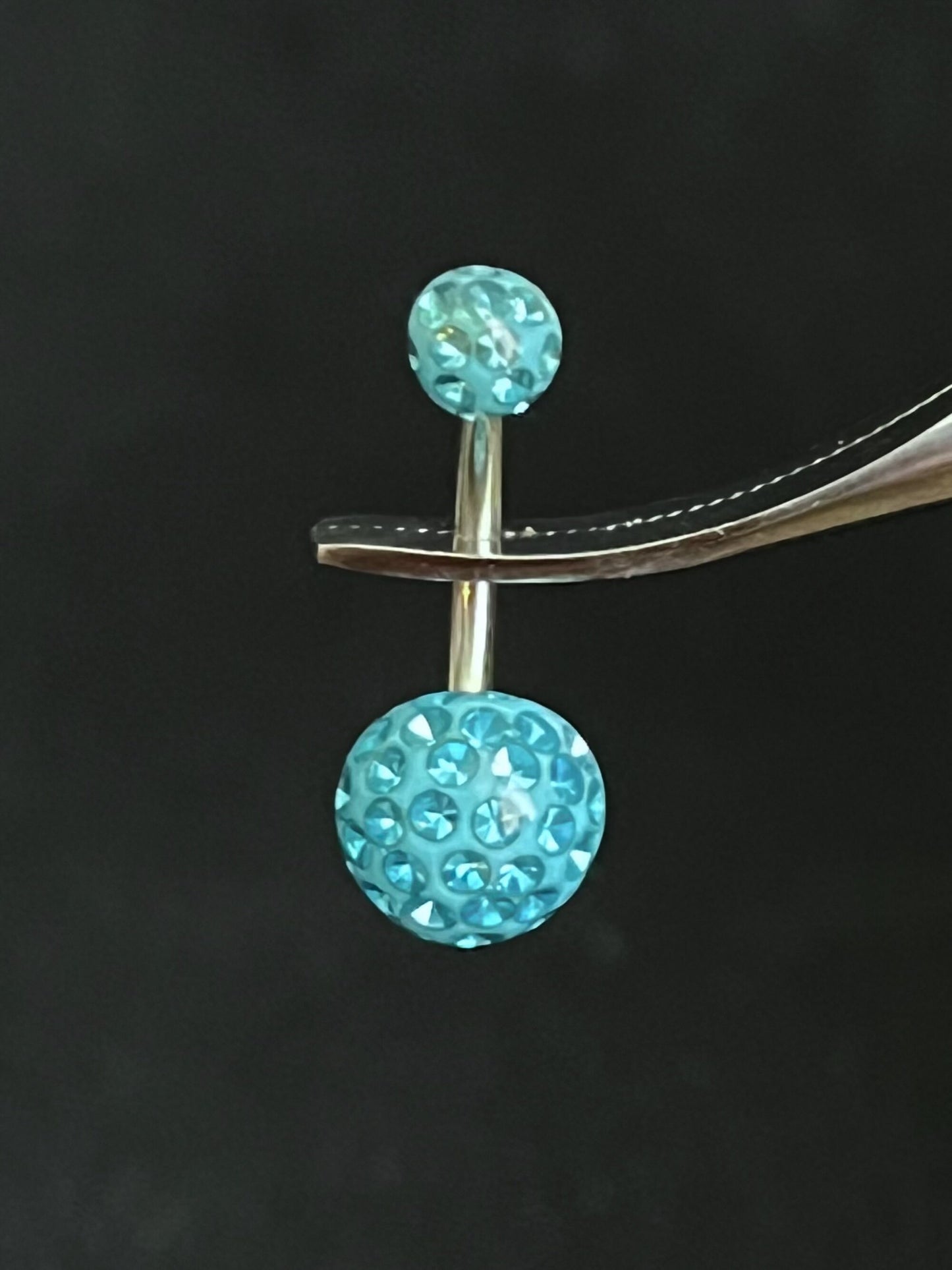 1 Piece Stunning Epoxy Coated Crystal Paved Balls Surgical Steel Navel/Naval Belly Ring - 14g - 10mm - Available in a Variety of Colors!