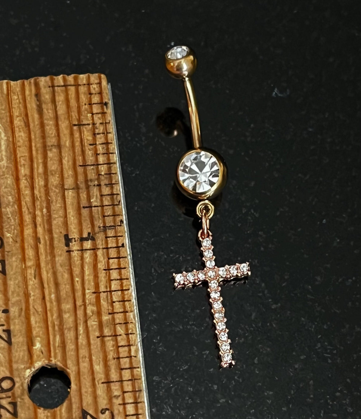 1 Piece Stunning Crystal Gem Paved Cross Dangle Navel / Naval Belly Button Ring - 14g - 10mm - Gold, Silver and Rose Gold Available!