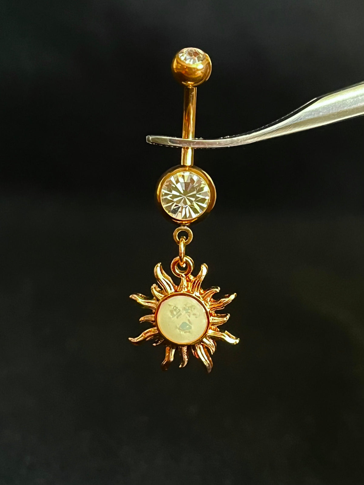 1 Piece Stunning Tribal Sun Opal Glitter Dangle Navel / Naval Belly Ring - 14g - 10mm - Available in Clear, Aqua, Pink, Gold and Rose Gold!