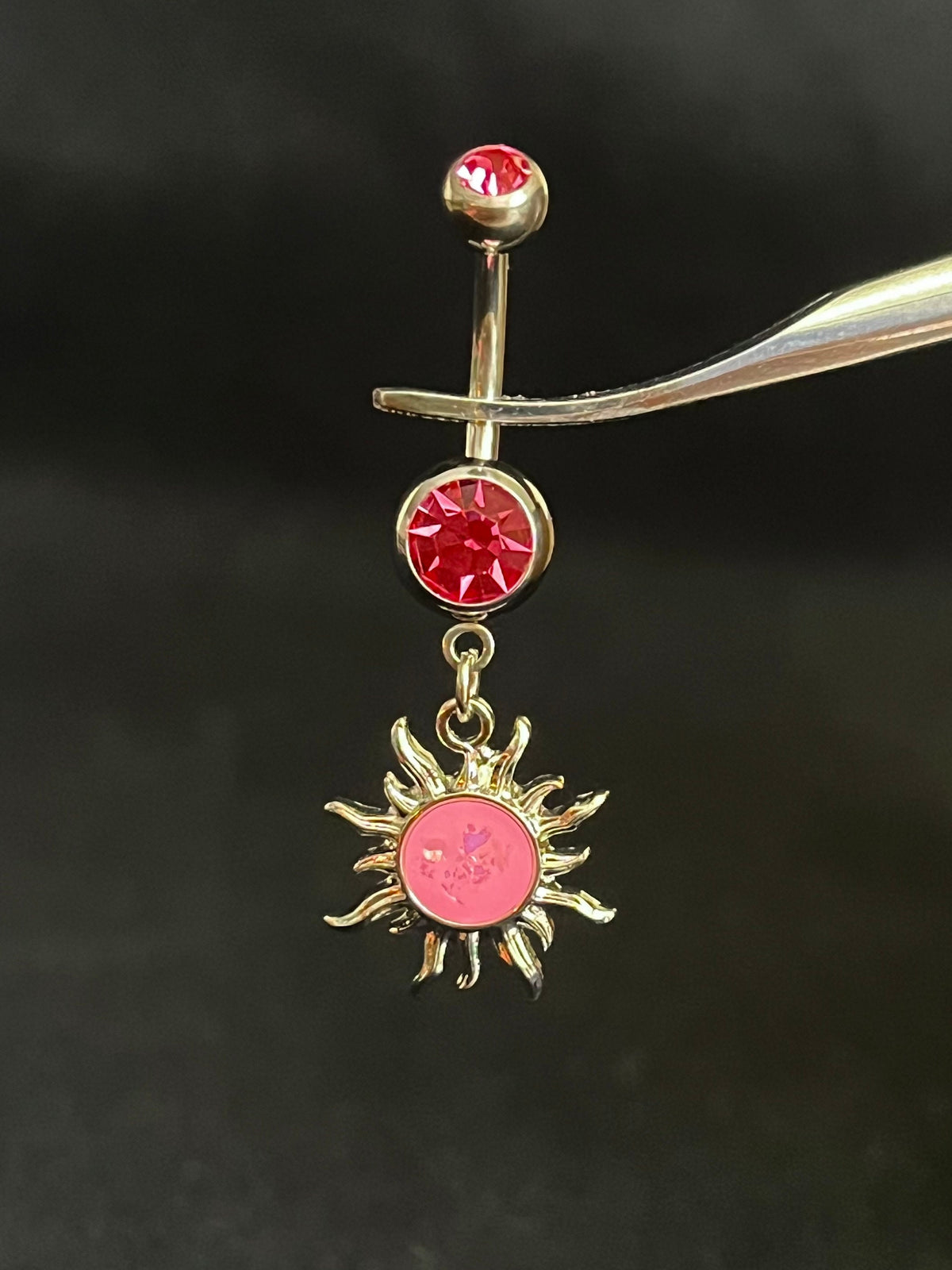1 Piece Stunning Tribal Sun Opal Glitter Dangle Navel / Naval Belly Ring - 14g - 10mm - Available in Clear, Aqua, Pink, Gold and Rose Gold!