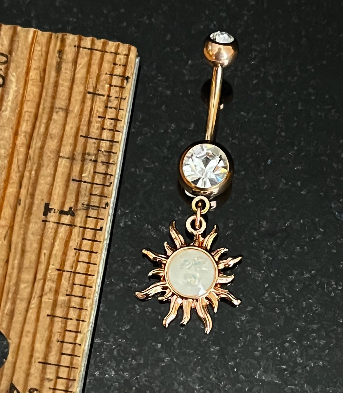 1 Piece Stunning Tribal Sun Opal Glitter Dangle Navel / Naval Belly Ring - 14g - 10mm - Available in Clear, Aqua, Pink, Gold and Rose Gold!
