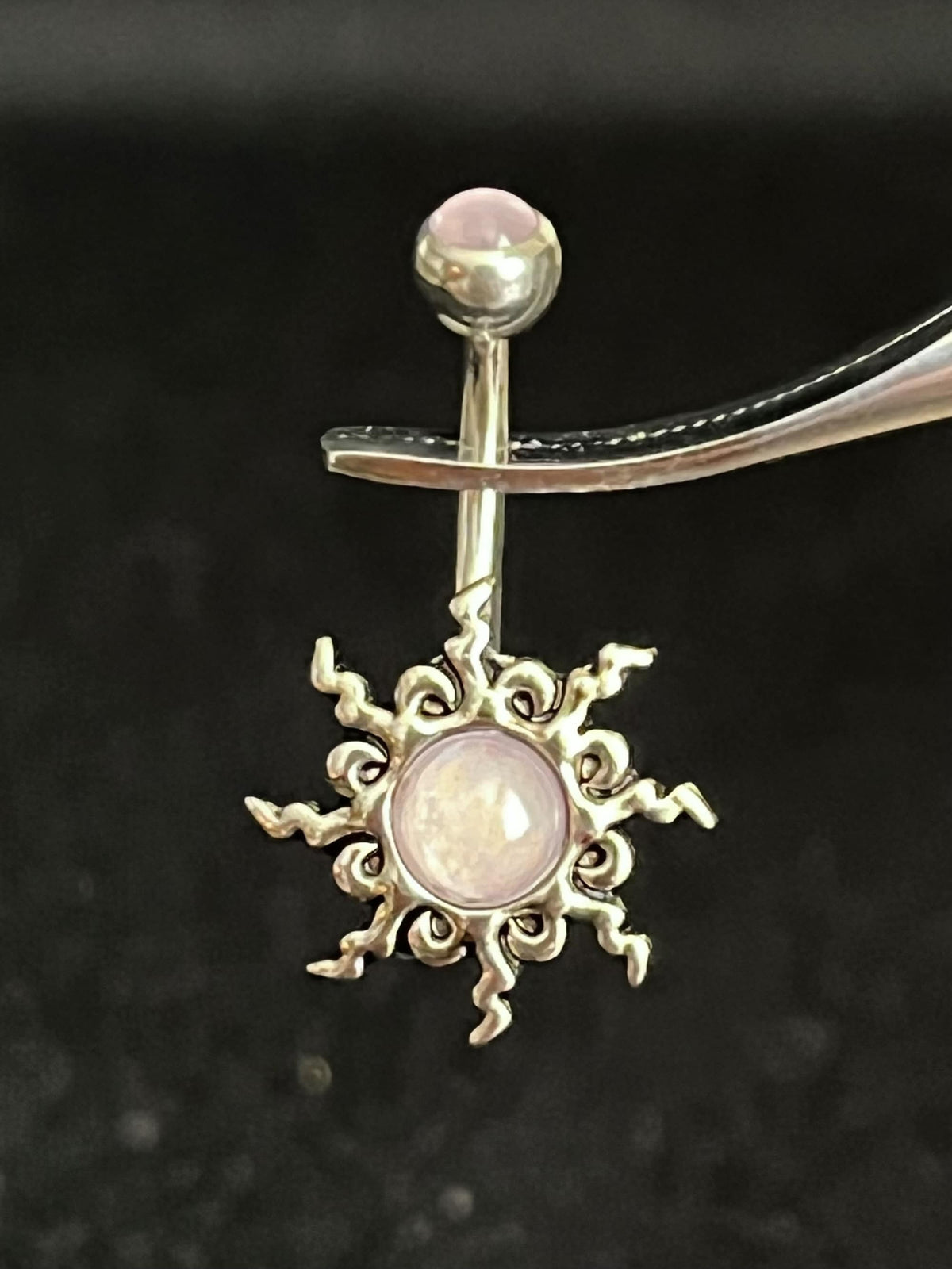 1 Piece Beautiful Tribal Sun Illuminating Stone Ring Navel / Naval Belly Ring - 14g - 10mm - Available in Clear, Pink, Aqua & Purple!