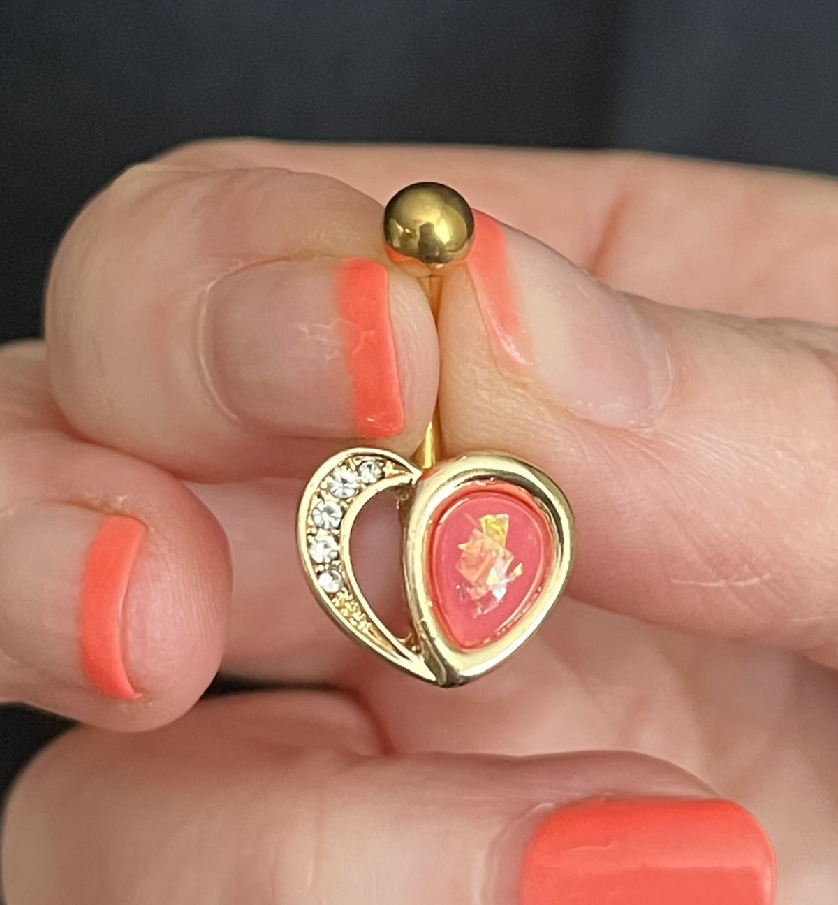 1 Piece Brilliant Crystal Paved Heart with Opal Glitter Navel/Naval Belly Ring - 14g - Aqua, Pink & White in Silver, Gold and Rose Gold!