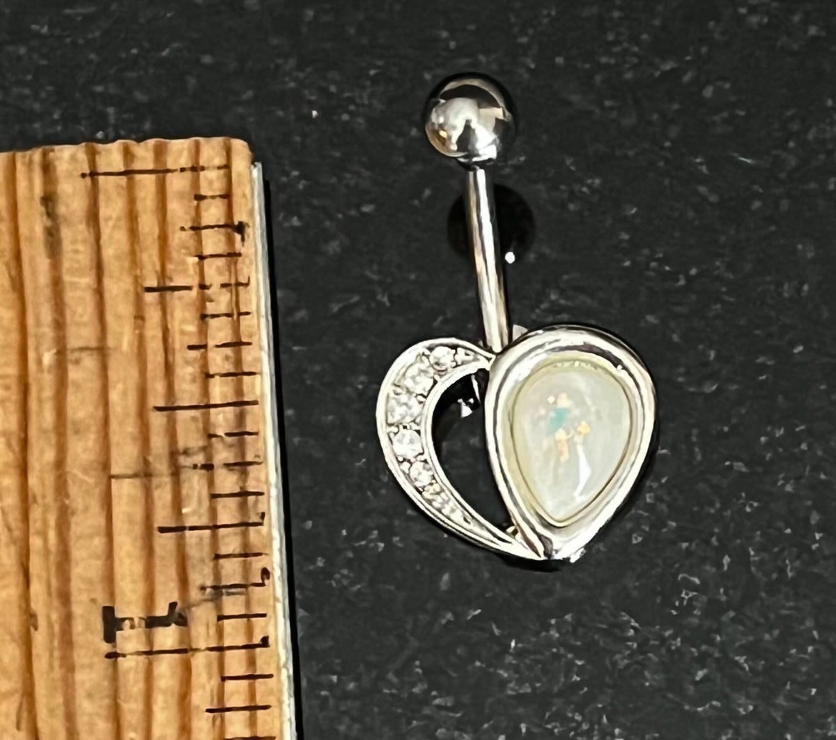 1 Piece Brilliant Crystal Paved Heart with Opal Glitter Navel/Naval Belly Ring - 14g - Aqua, Pink & White in Silver, Gold and Rose Gold!