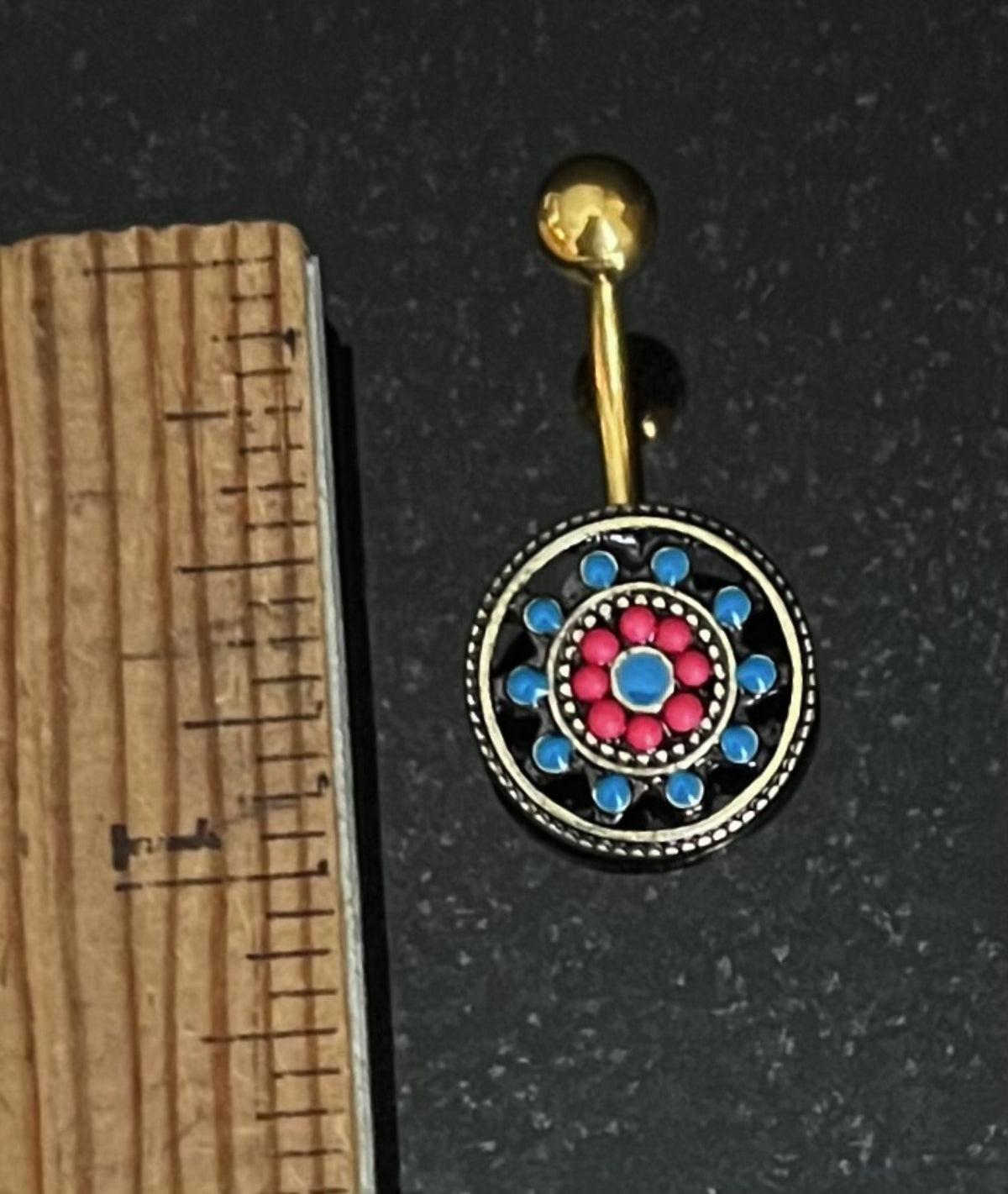 1 Piece Unique Aztec Turquoise Paved Circle with Feather Dangle Navel / Naval Belly Ring - 14g - 10mm - Gold and Silver Available!