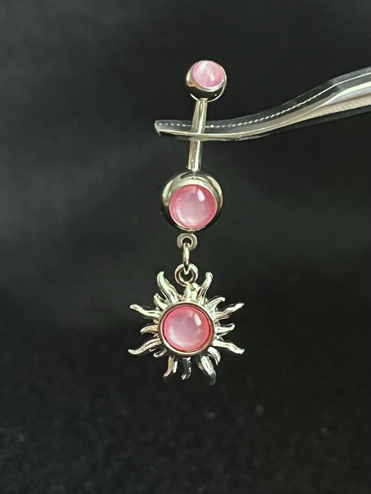1 Piece Stunning Tribal Sun Illuminating Stone Dangle Ring Navel / Naval Belly Ring - 14g - 10mm - Available in Clear, Pink & Aqua!
