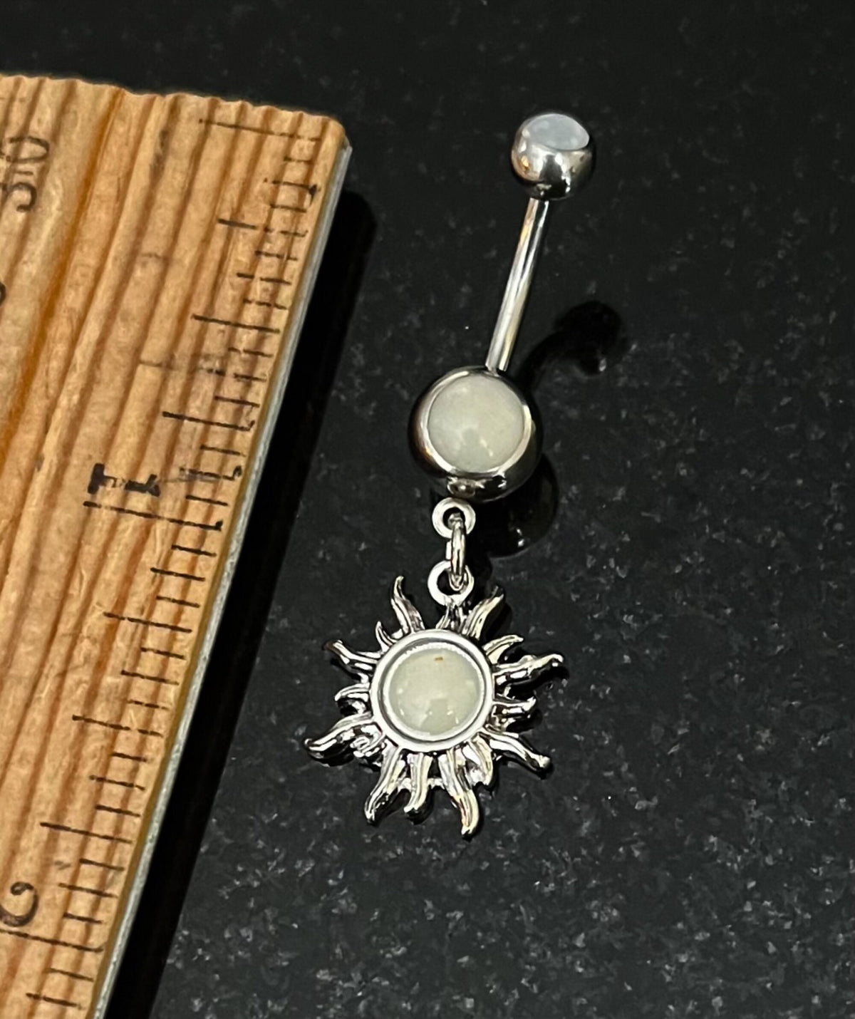 1 Piece Stunning Tribal Sun Illuminating Stone Dangle Ring Navel / Naval Belly Ring - 14g - 10mm - Available in Clear, Pink & Aqua!