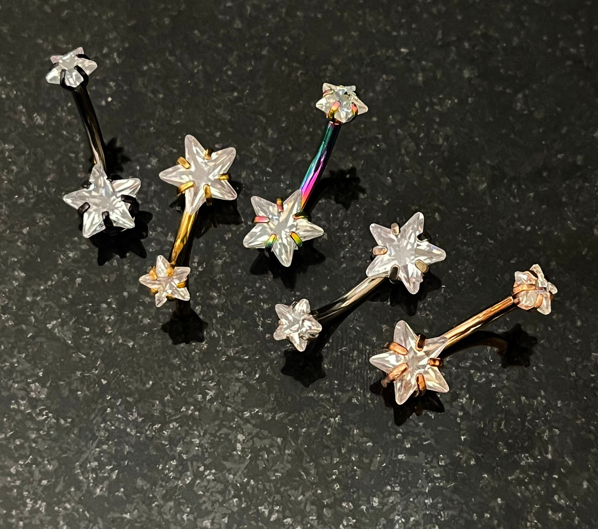 1 Piece Brilliant Prong Set CZ Gem Double Star Internally Threaded Navel/Naval Belly Ring - 14g - 10mm - Available in a Variety of Colors:)