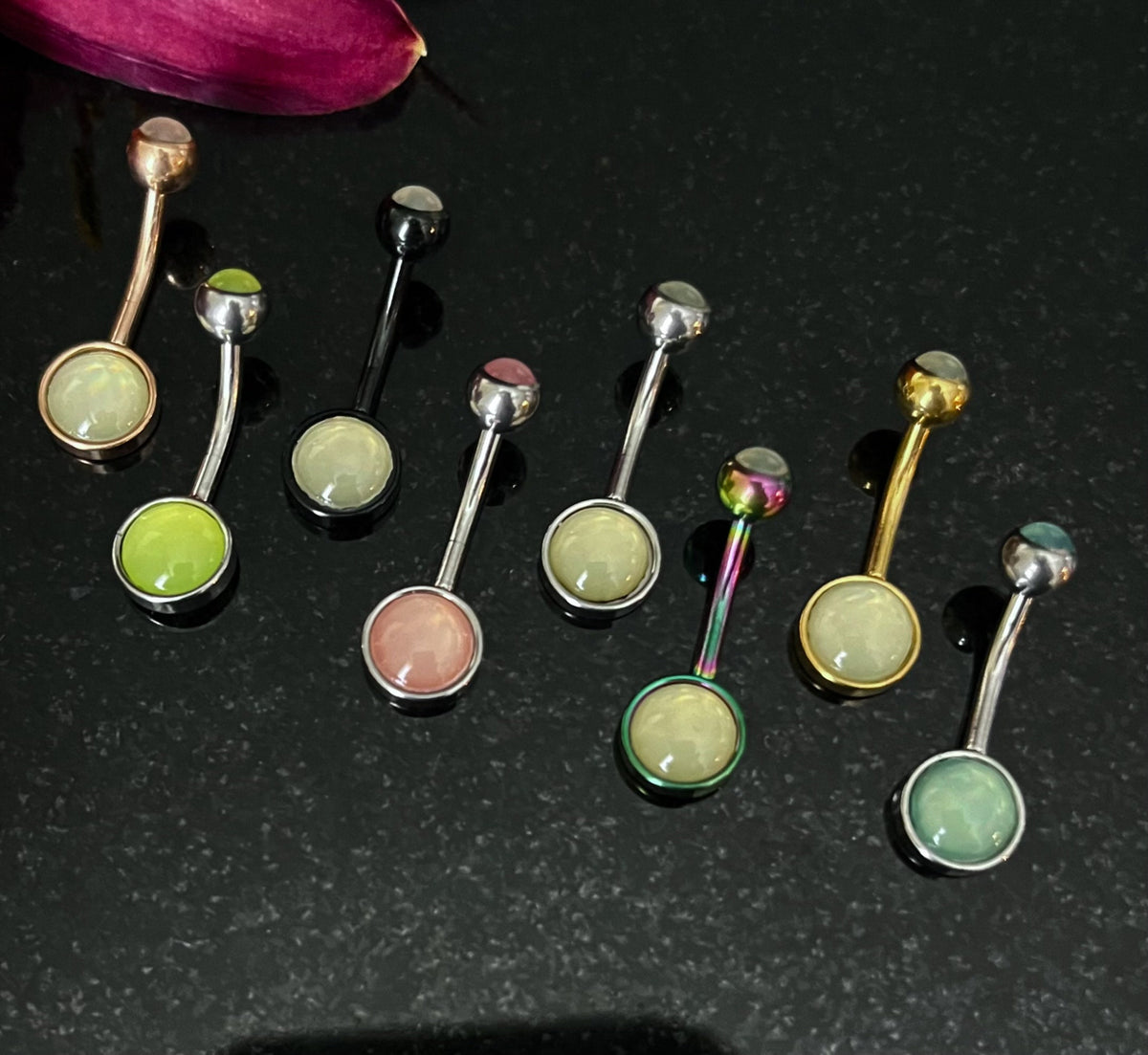 1 Piece Beautiful Double Round Illuminating Stone Gem Ring Navel / Naval Belly Ring - 14g - 10mm - Available in a Variety of Colors!