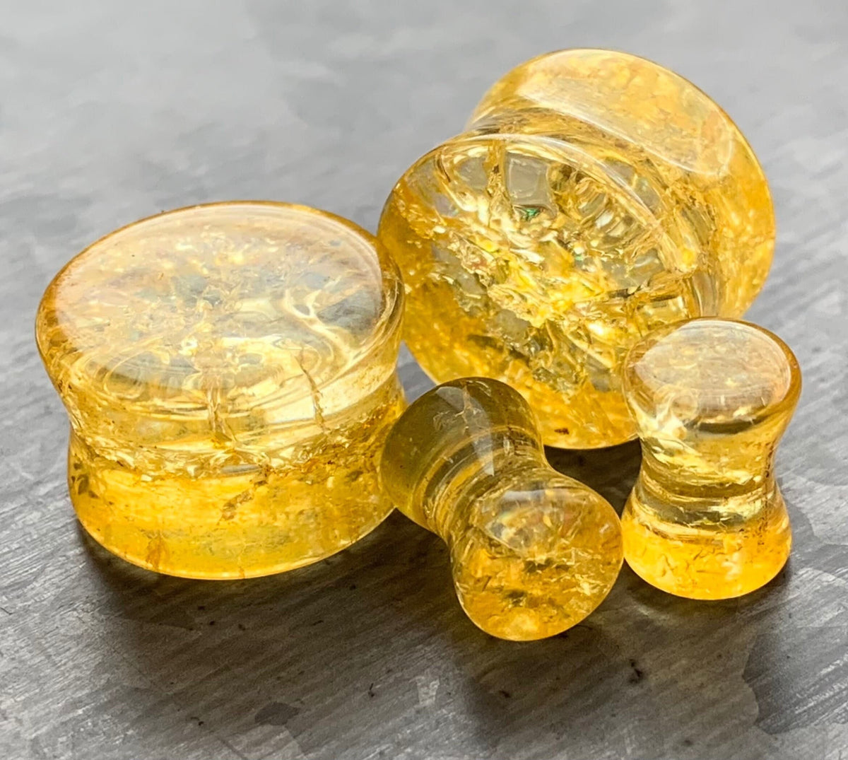 PAIR of Stunning Amber Cracked Glass Double Flare Plug - Gauges 2g (6mm) through 5/8" (16mm) available!
