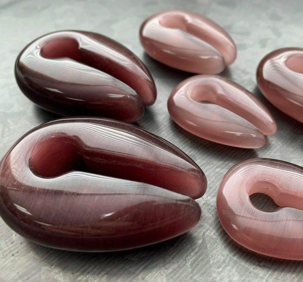 PAIR of Stunning Purple Cat Eye Keyhole Hanger Ear Weight Tunnels/Plugs - Gauge 0g (8mm) thru 5/8 (16mm) available!