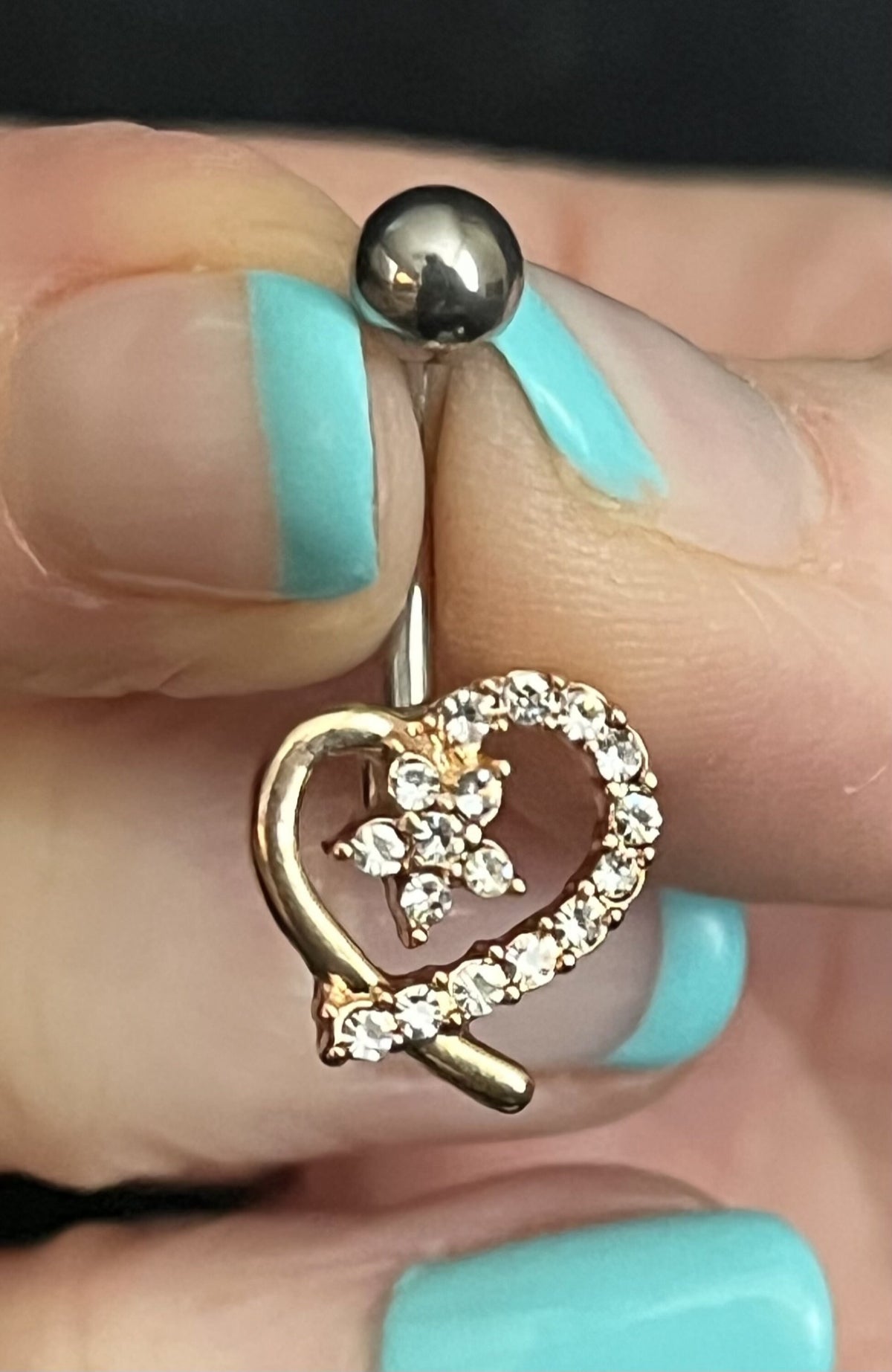 1 Piece Stunning Heart with Flower Center CZ Gem Navel / Naval Belly Ring - 14g - 10mm - Gold, Steel and Rose Gold Available!