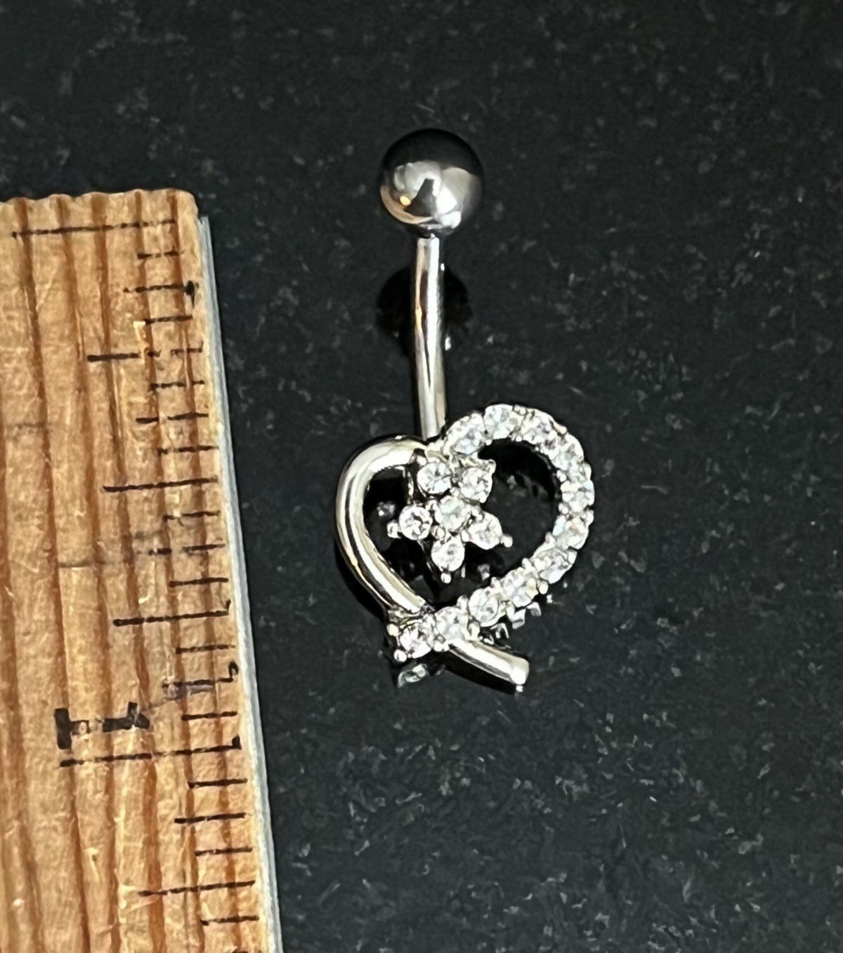 1 Piece Stunning Heart with Flower Center CZ Gem Navel / Naval Belly Ring - 14g - 10mm - Gold, Steel and Rose Gold Available!