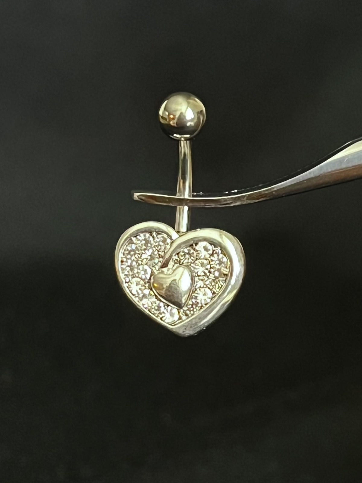 1 Piece Brilliant Heart Paved CZ Gem Navel / Naval Belly Ring - 14g - 10mm - Gold, Steel and Rose Gold Available!