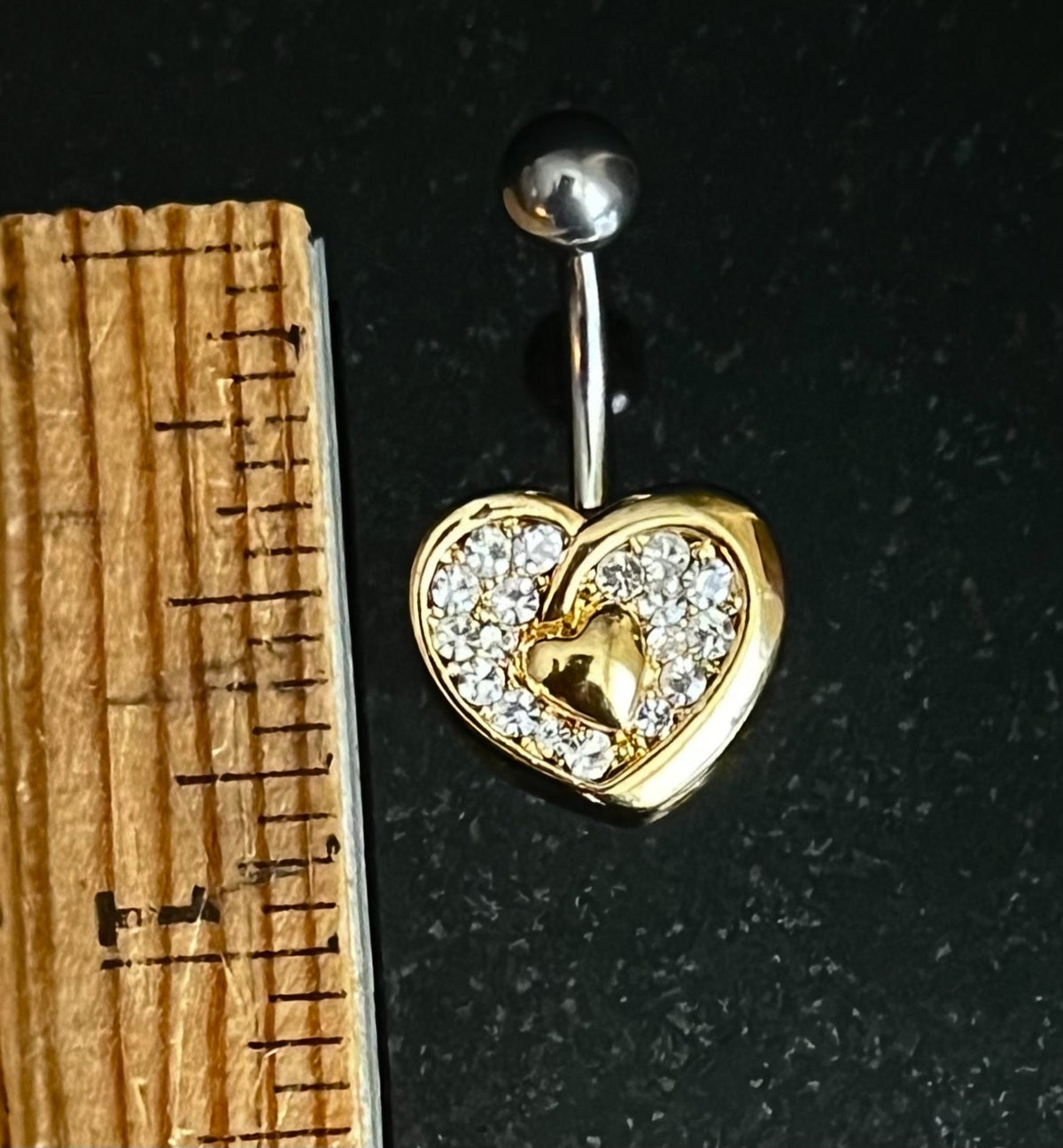 1 Piece Brilliant Heart Paved CZ Gem Navel / Naval Belly Ring - 14g - 10mm - Gold, Steel and Rose Gold Available!