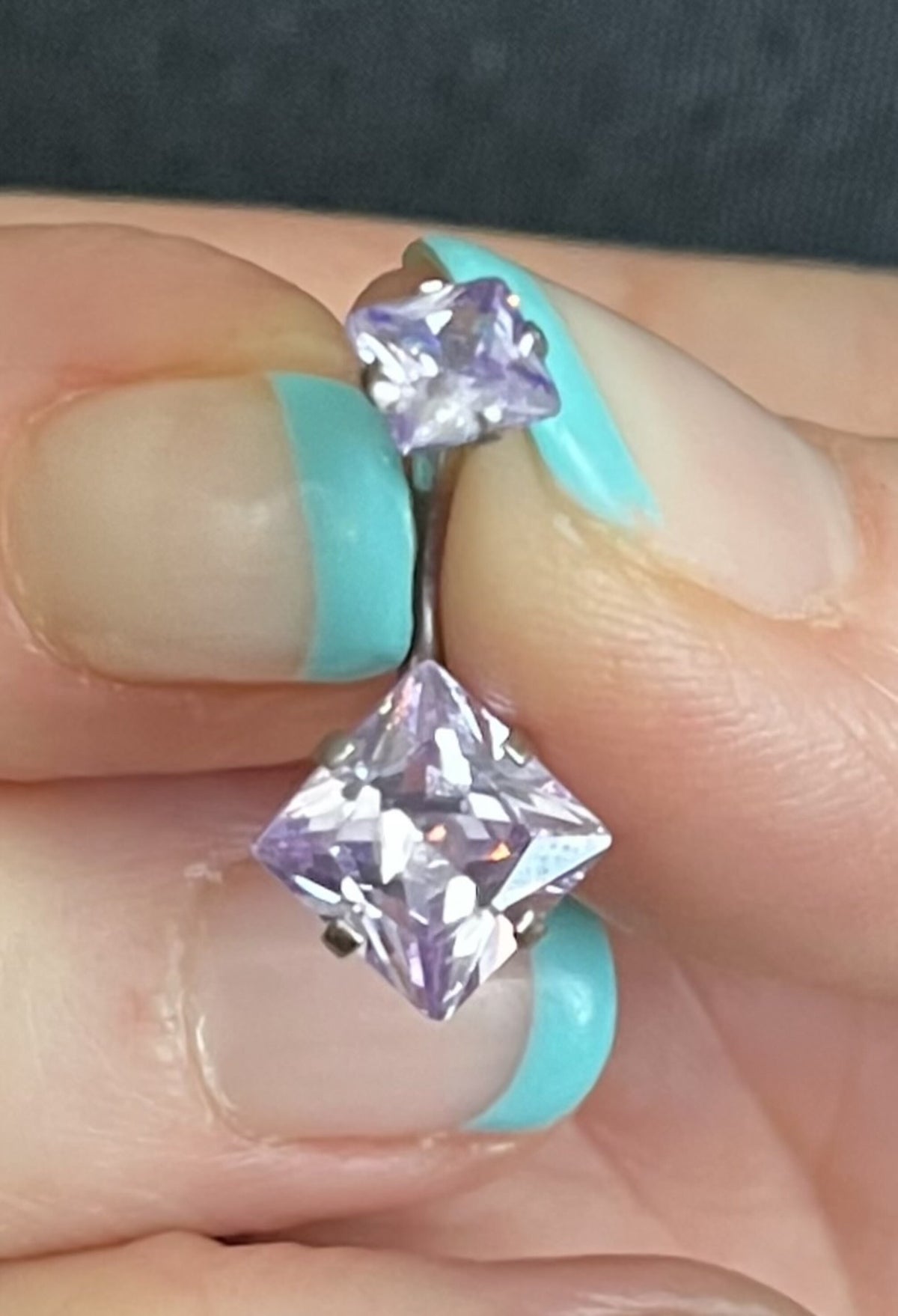 1 Piece Stunning Prong Set Square CZ Gem Internally Threaded Navel / Naval Belly Ring - 14g - Available in a Variety of Colors!