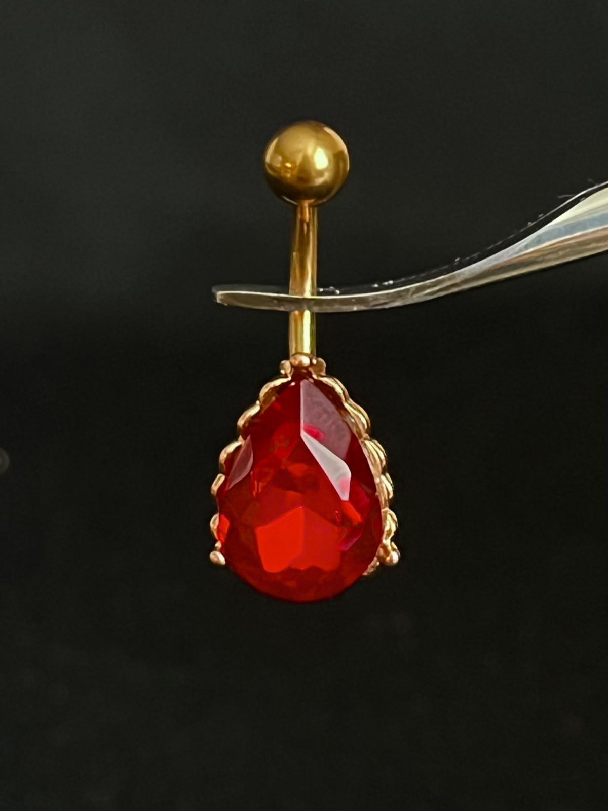 1 Piece Brilliant AB Effect Tear Drop Gem with Heart Filigree Back Rose Gold Belly Ring - 14g - Available in a Variety of Colors!