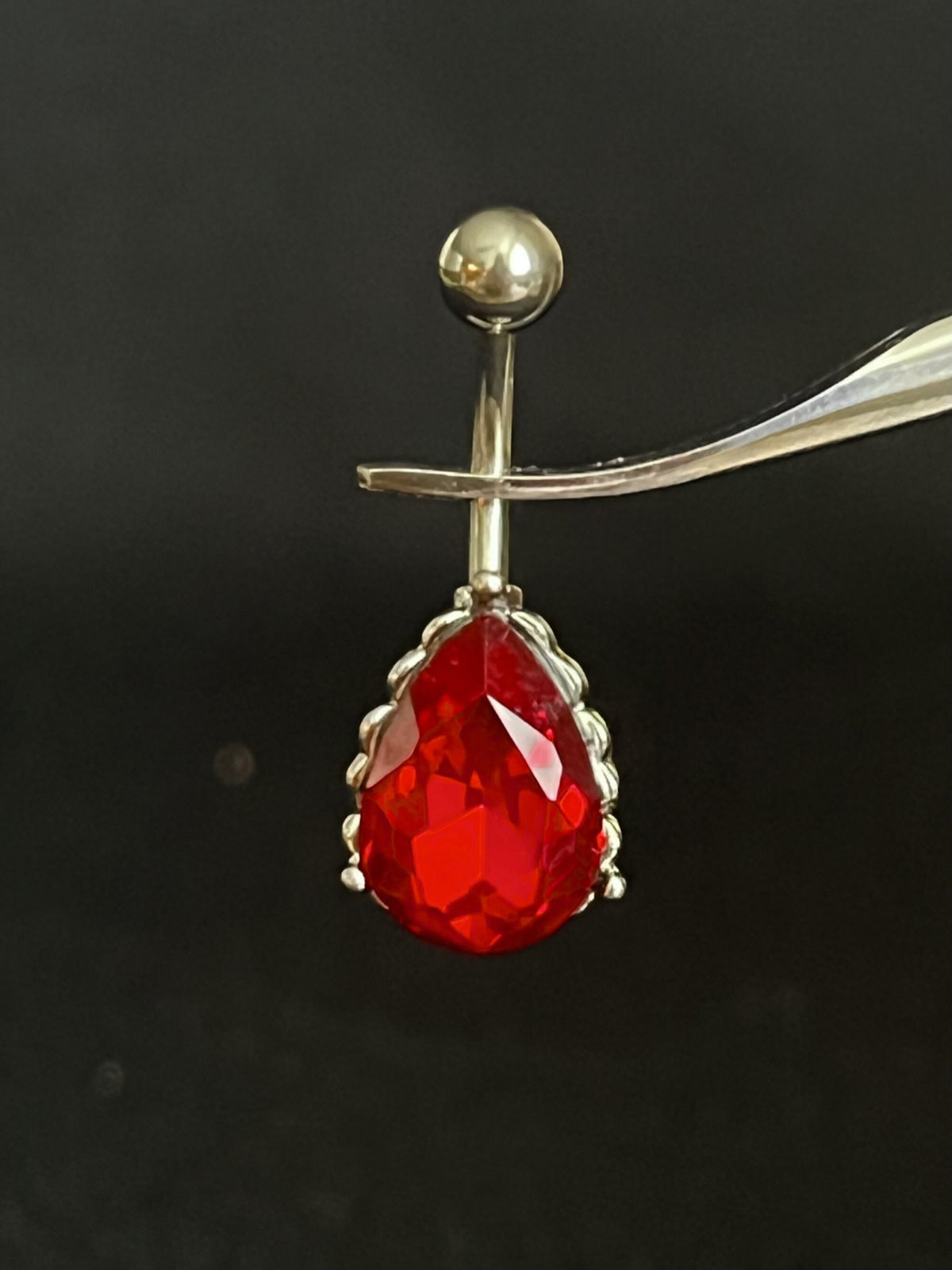 1 Piece Stunning AB Effect Tear Drop Gem with Heart Filigree Back Steel Belly Ring - 14g - Available in a Variety of Colors!
