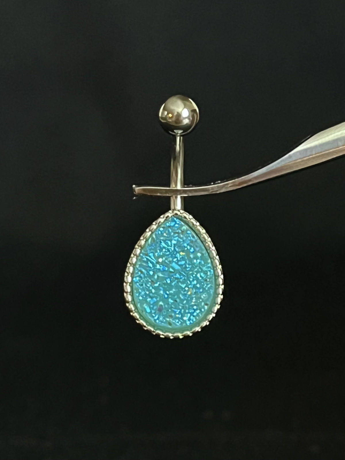 1 Piece Beautiful Tear Drop Druzy Stone Teardrop Steel Belly Ring - 14g - Available in a Variety of Colors!