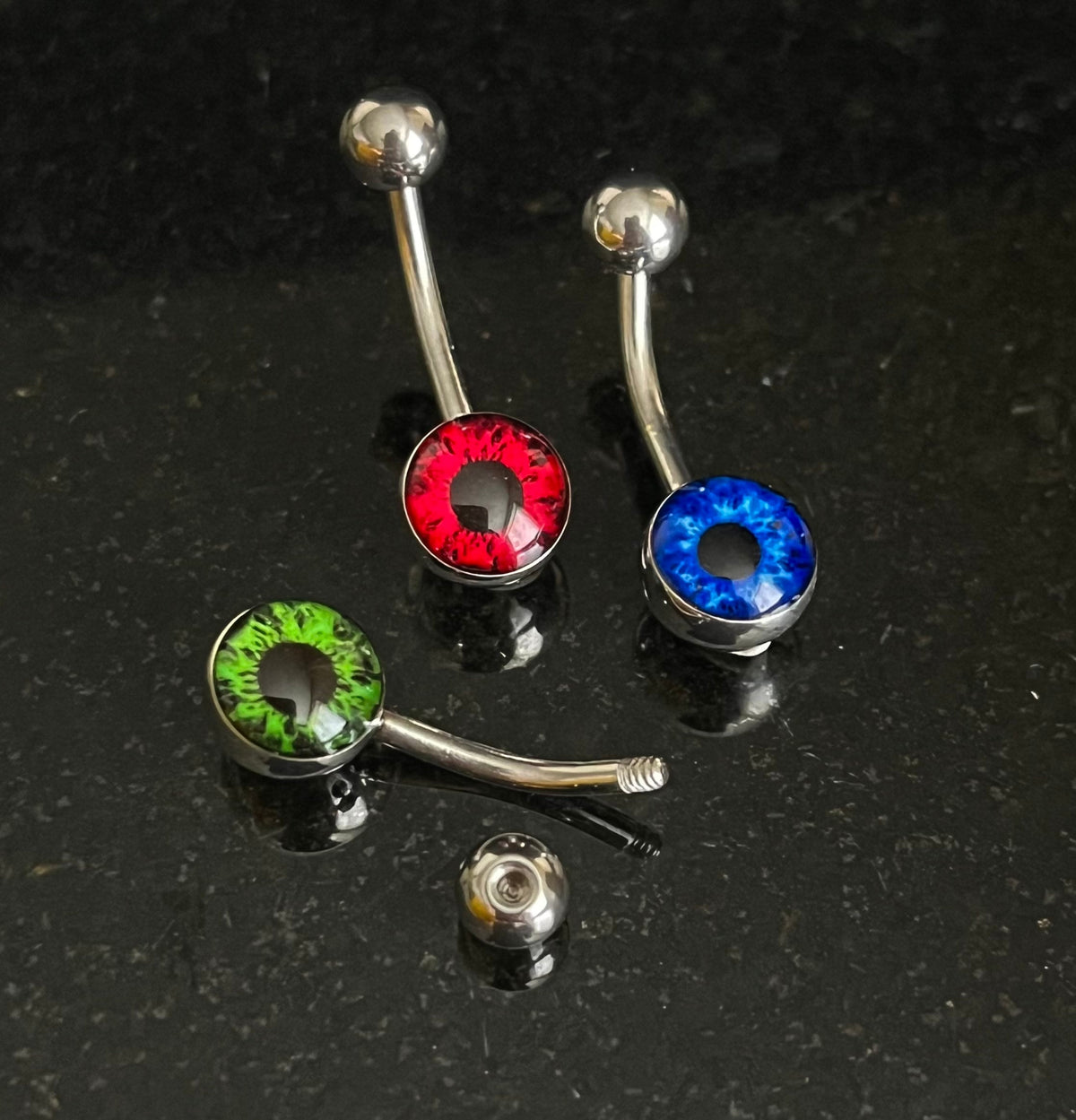 1 Piece Beautiful Eyeball Logo Navel / Naval Eye Ball Belly Ring - 14g - 10mm Bar Length - Blue, Green and Red Available!