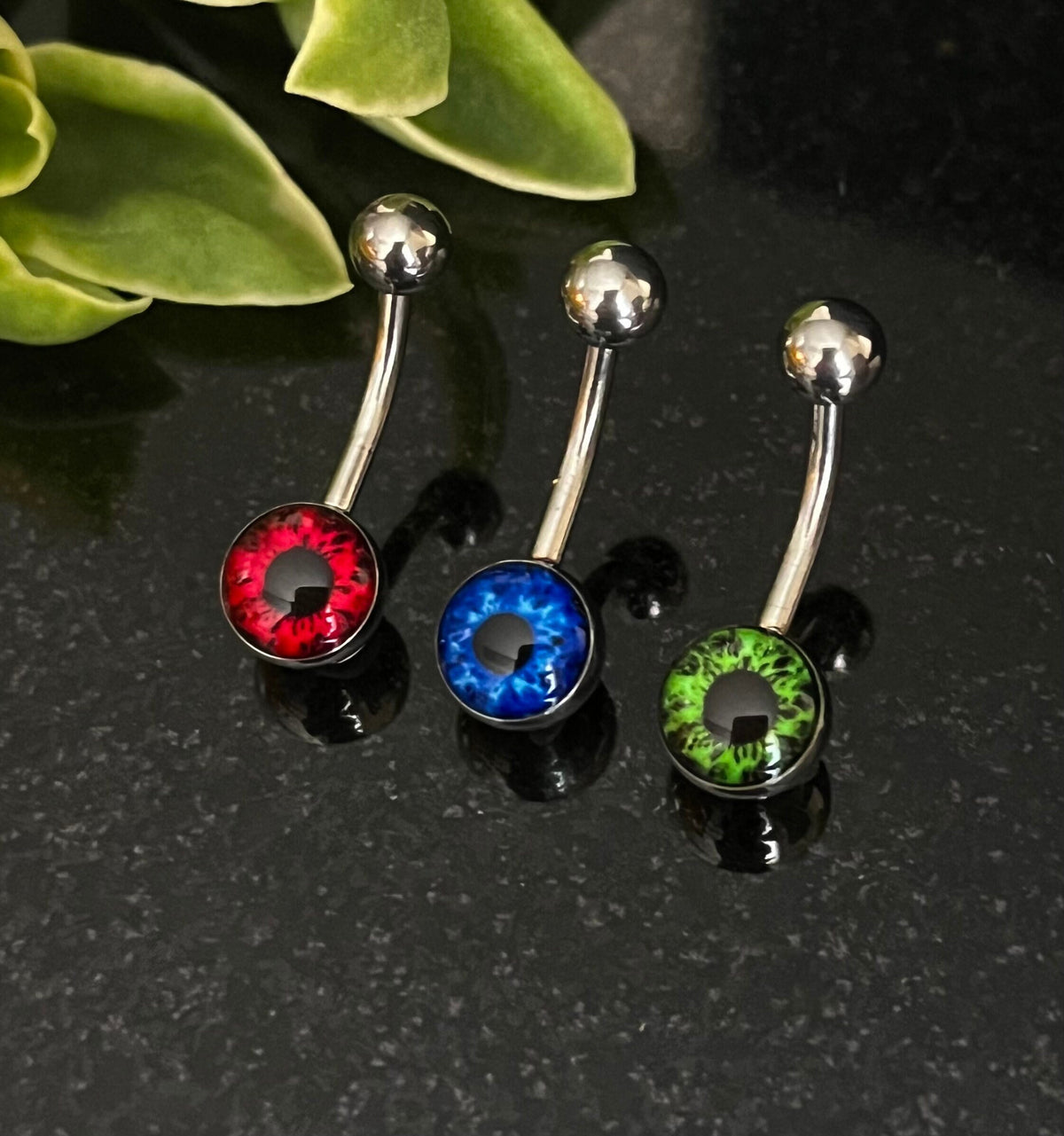 1 Piece Beautiful Eyeball Logo Navel / Naval Eye Ball Belly Ring - 14g - 10mm Bar Length - Blue, Green and Red Available!