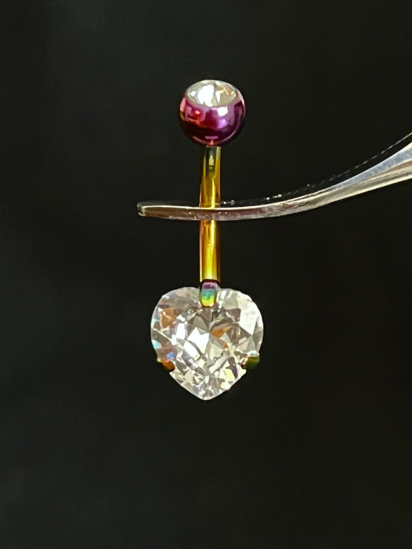 1 Piece Beautiful Prong Set 8mm CZ Gem Heart Navel / Naval Belly Ring - 14g - Silver, Black, Gold, Rose Gold and Multi-Color Available!