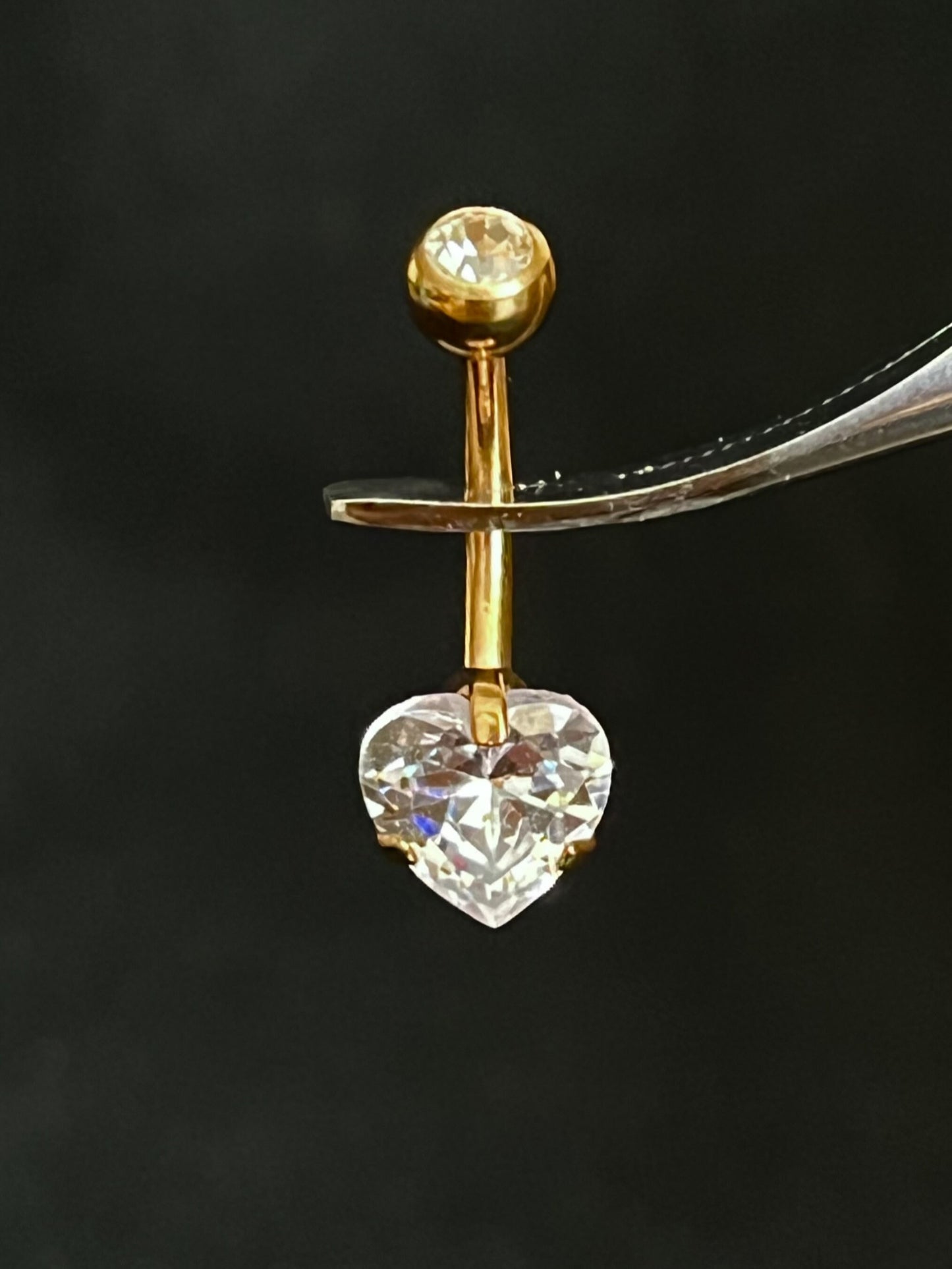 1 Piece Beautiful Prong Set 8mm CZ Gem Heart Navel / Naval Belly Ring - 14g - Silver, Black, Gold, Rose Gold and Multi-Color Available!