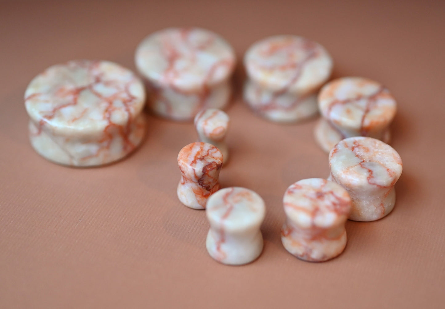 PAIR of Stunning Red Net Jasper Stone Double Flare Plugs - Gauges 2g (6mm) thru 1" (25mm) available!