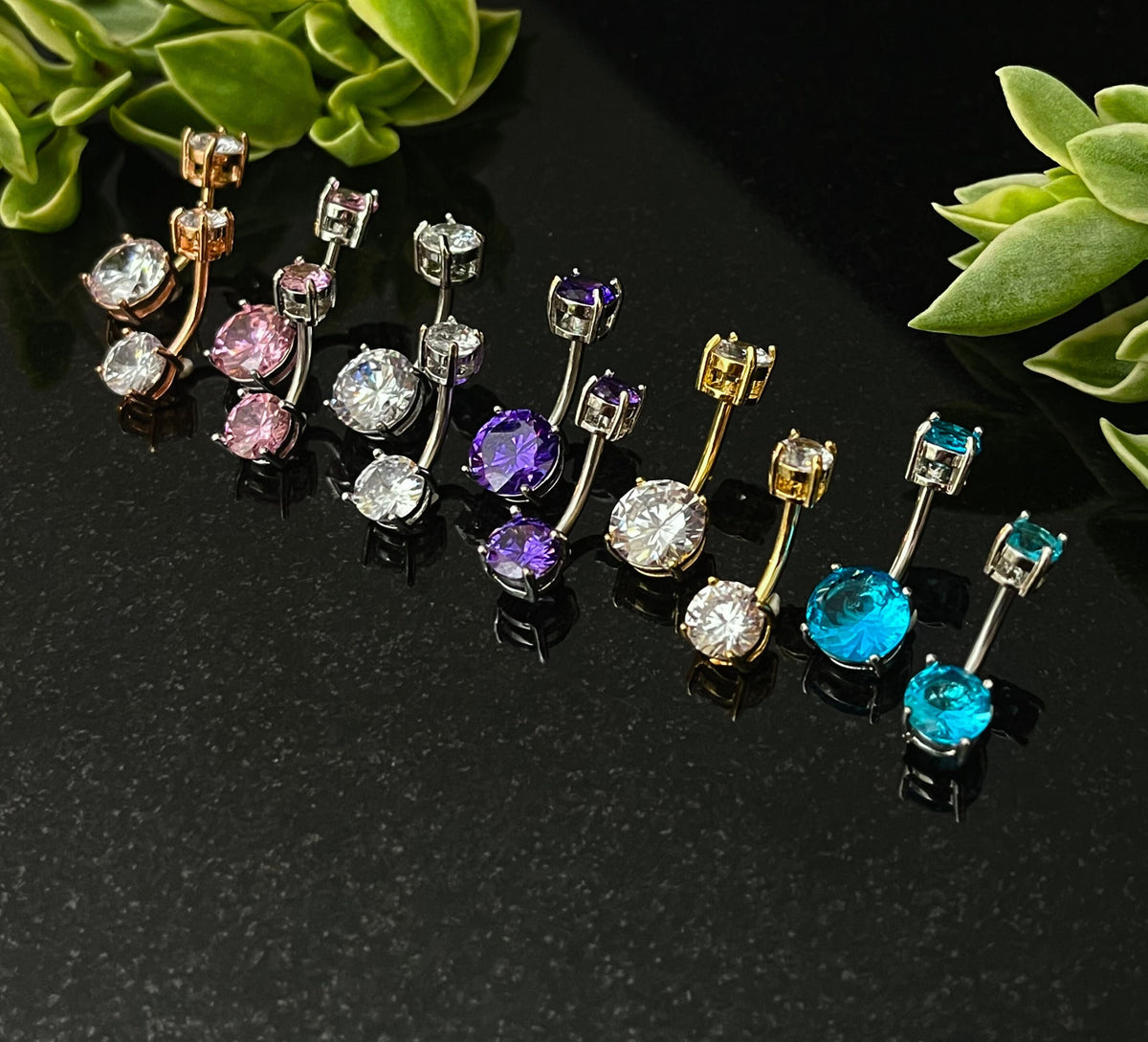 1 Piece Stunning Round Internally Threaded Steel Prong Set 9mm or 7mm CZ Gems Navel/Naval Belly Ring - 14g- A Variety of Colors Available!