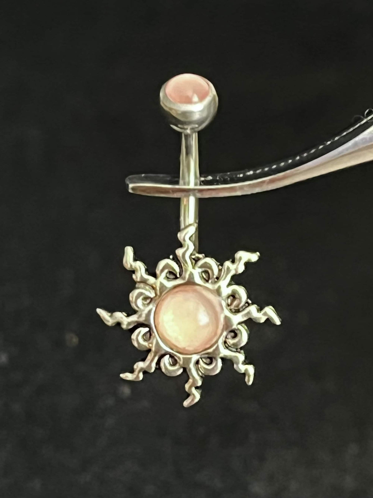 1 Piece Beautiful Tribal Sun Illuminating Stone Ring Navel / Naval Belly Ring - 14g - 10mm - Available in Clear, Pink, Aqua & Purple!