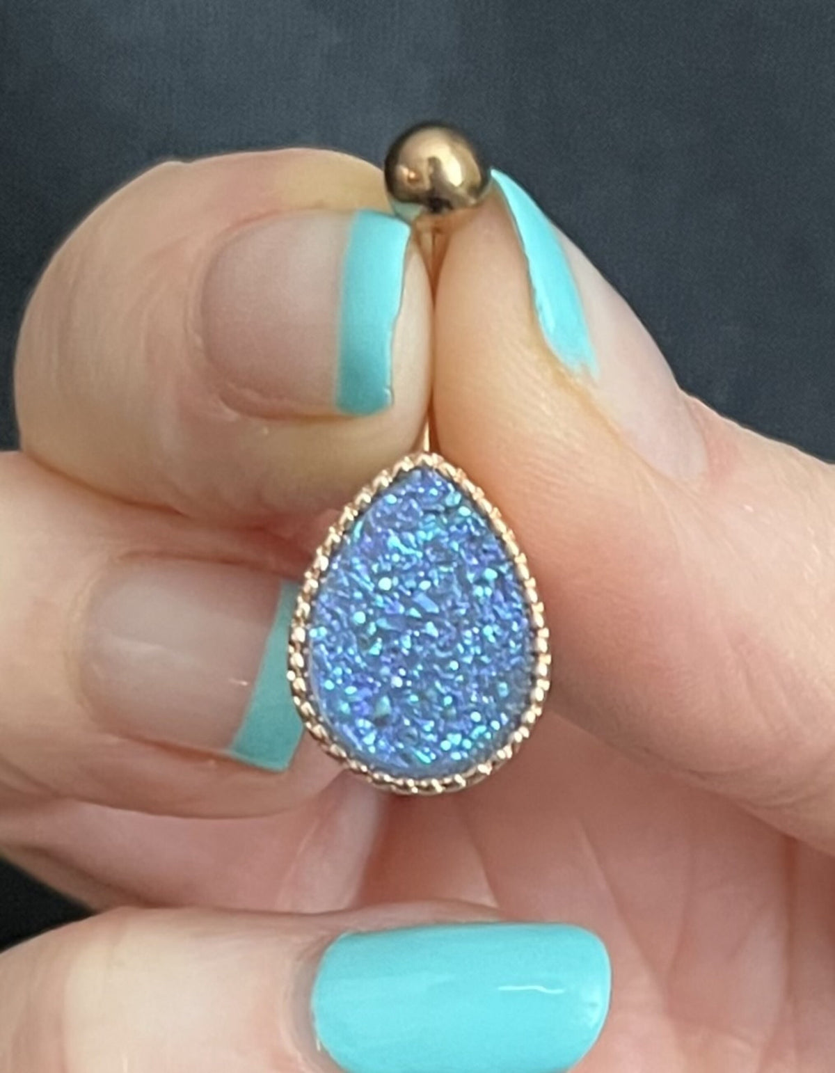 1 Piece Stunning Tear Drop Druzy Stone Teardrop Rose Gold Belly Ring - 14g - Available in a Variety of Colors!