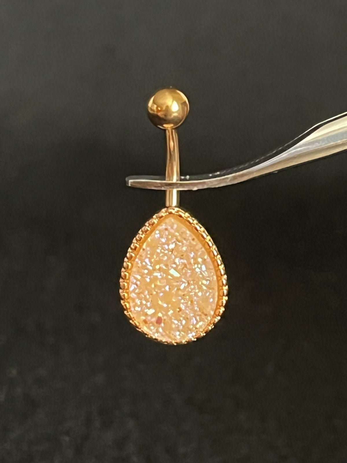 1 Piece Stunning Tear Drop Druzy Stone Teardrop Rose Gold Belly Ring - 14g - Available in a Variety of Colors!