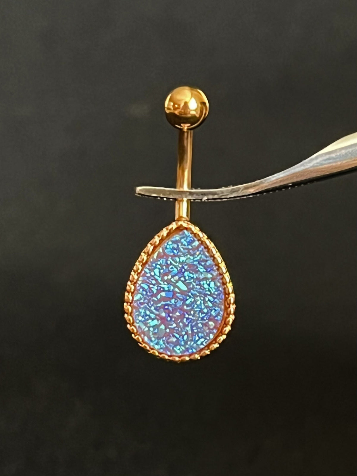 1 Piece Stunning Tear Drop Druzy Stone Teardrop Rose Gold Belly Ring - 14g - Available in a Variety of Colors!