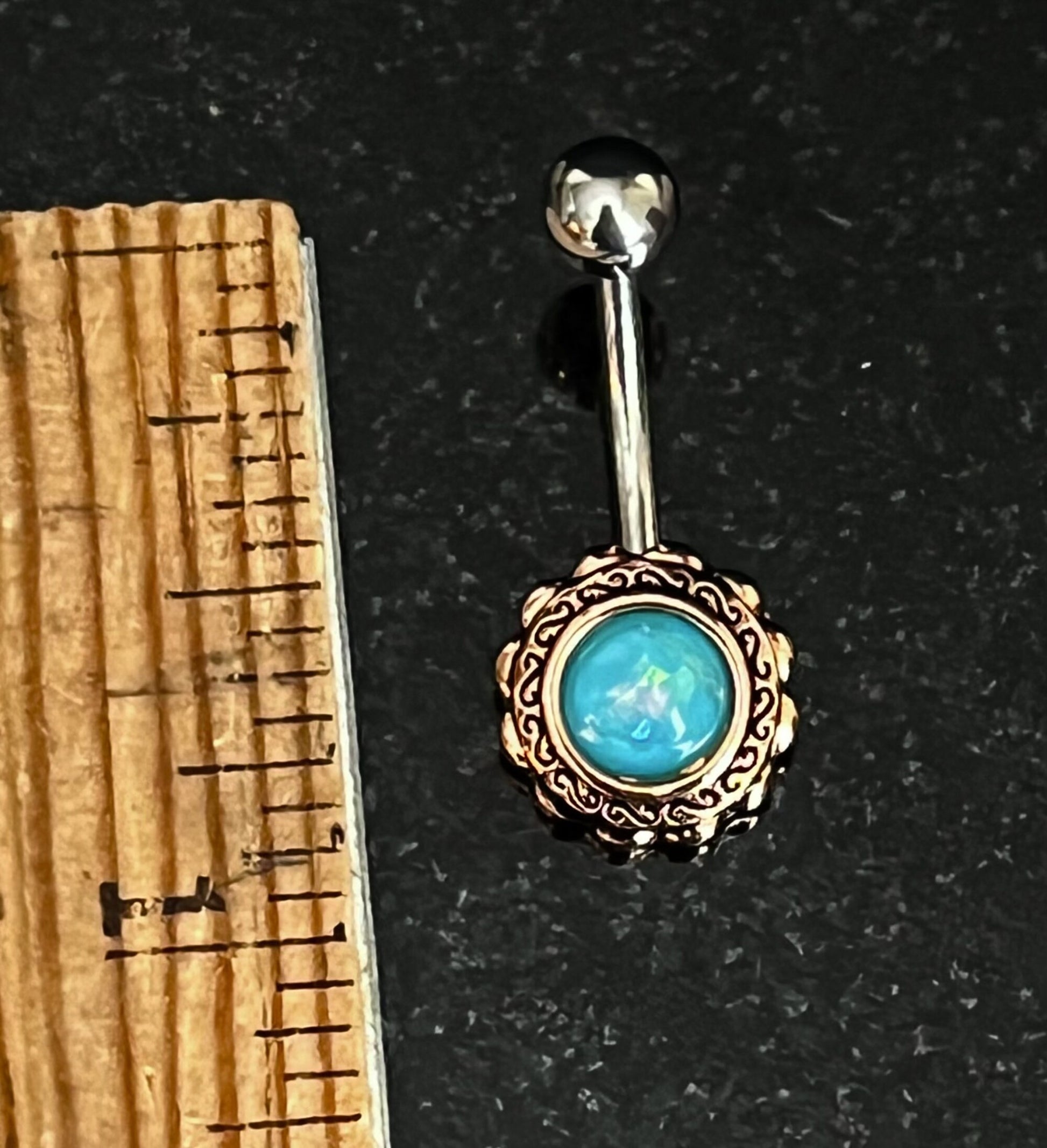 1 Piece Stunning Rose Gold Filigree Flower Opal Glitter Center Navel / Naval Belly Ring - 14g - Aqua, White, Pink & Green Available:)