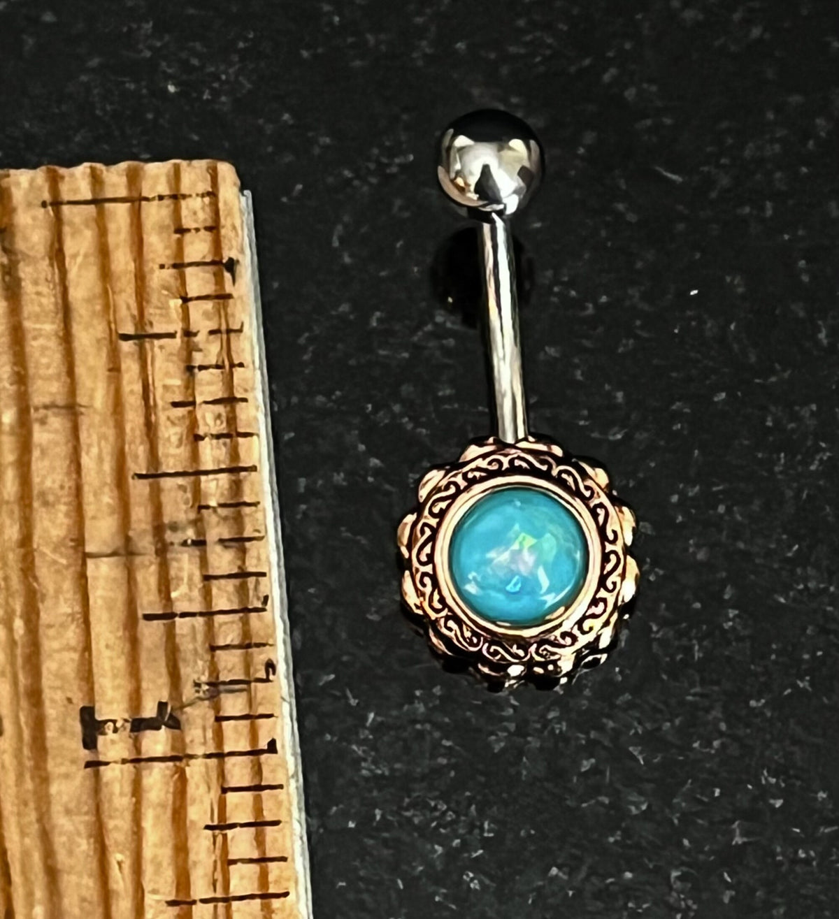 1 Piece Stunning Rose Gold Filigree Flower Opal Glitter Center Navel / Naval Belly Ring - 14g - Aqua, White, Pink & Green Available:)