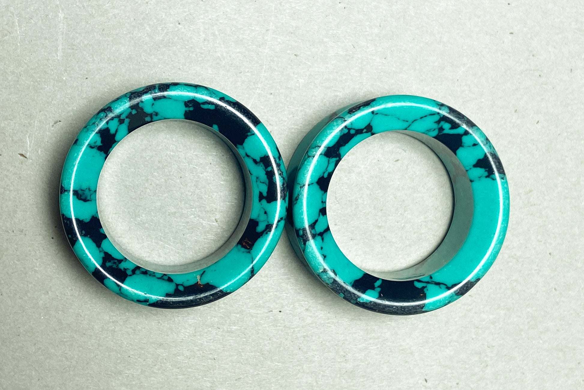 PAIR of Stunning Black & Teal Synthetic Turquoise Stone Double Flare Tunnels/Plugs - Gauges 2g (6mm) to 1" (25mm) Available!