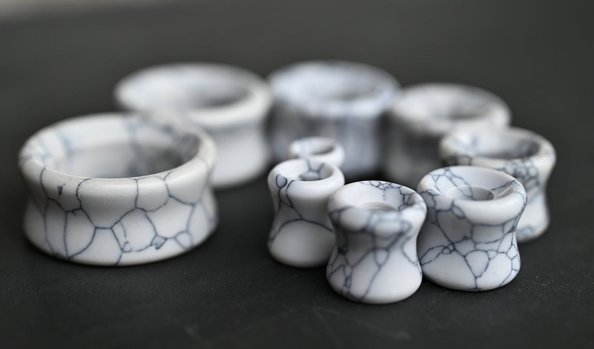 PAIR of Beautiful White Synthetic Turquoise Stone Stone Double Flare Tunnels/Plugs - Gauges 2g (6mm) to 1" (25mm) Available!