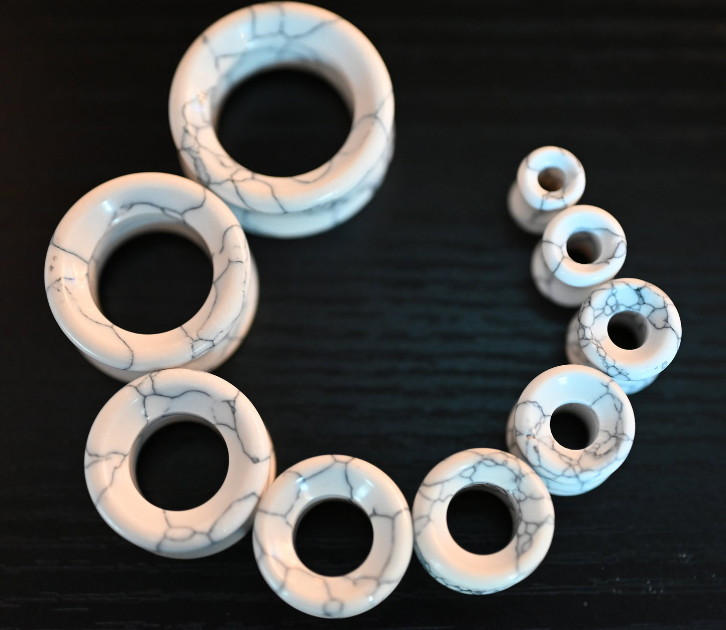 PAIR of Beautiful White Synthetic Turquoise Stone Stone Double Flare Tunnels/Plugs - Gauges 2g (6mm) to 1" (25mm) Available!