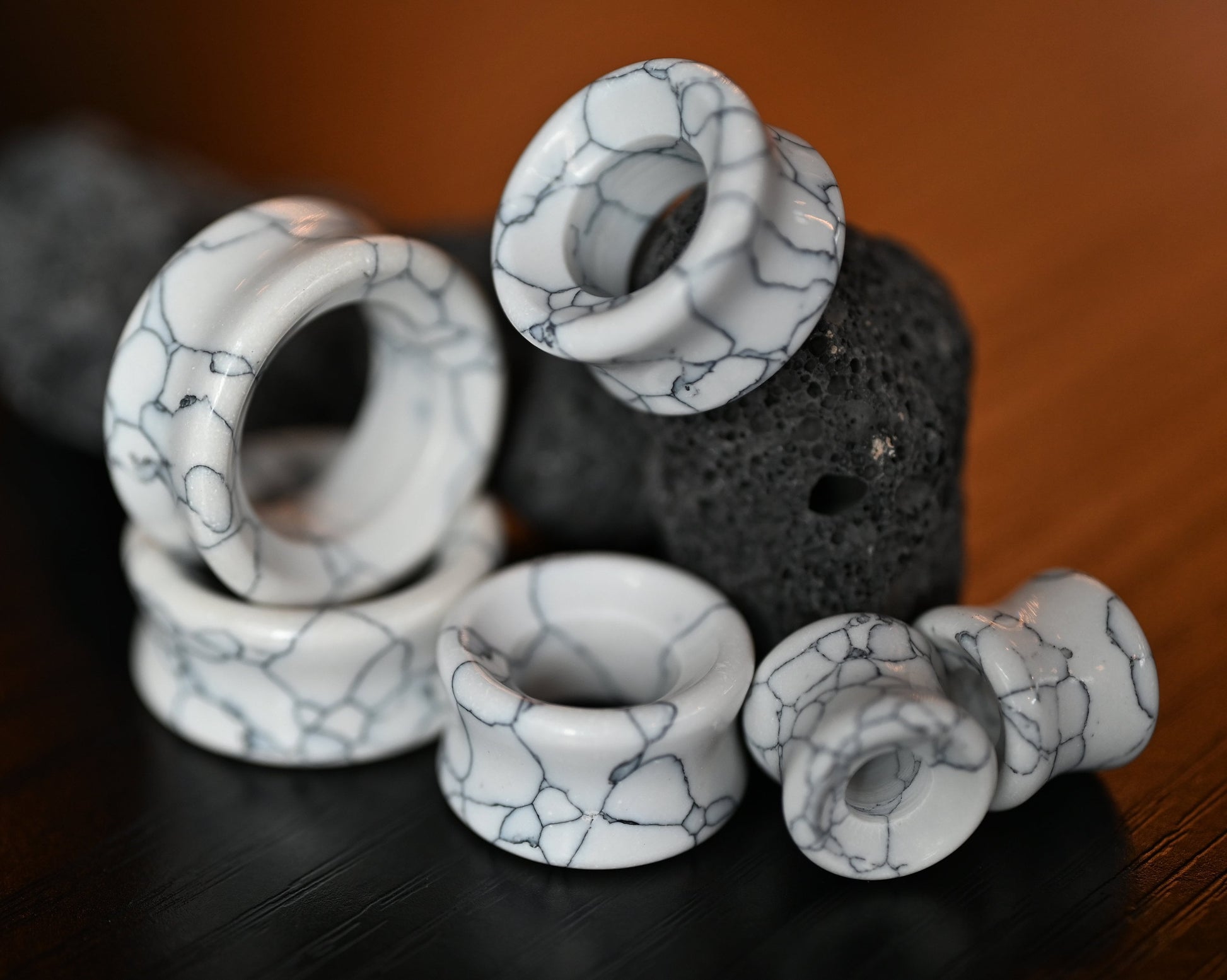 PAIR of Beautiful White Synthetic Turquoise Stone Stone Double Flare Tunnels/Plugs - Gauges 2g (6mm) to 1" (25mm) Available!