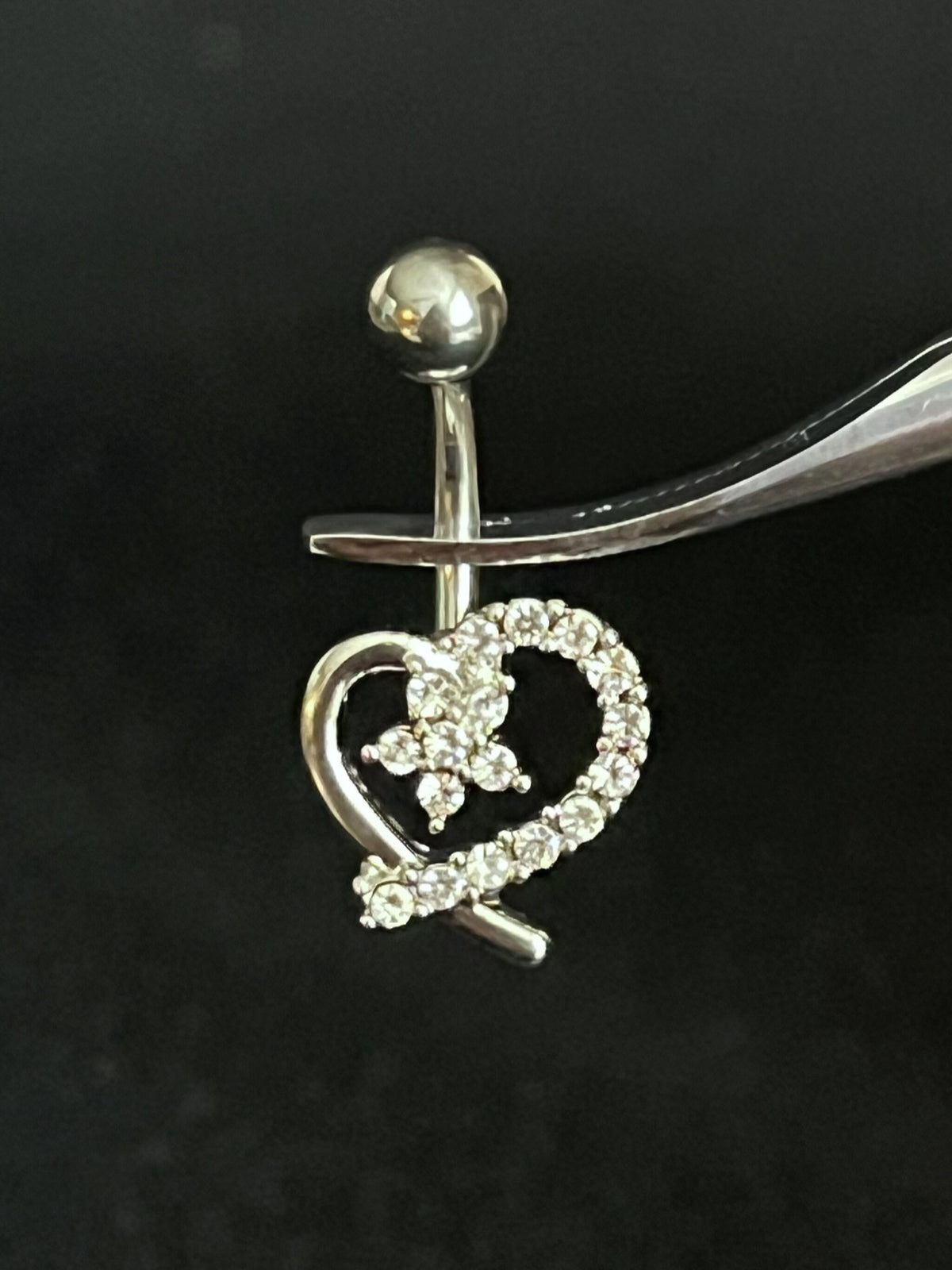 1 Piece Stunning Heart with Flower Center CZ Gem Navel / Naval Belly Ring - 14g - 10mm - Gold, Steel and Rose Gold Available!