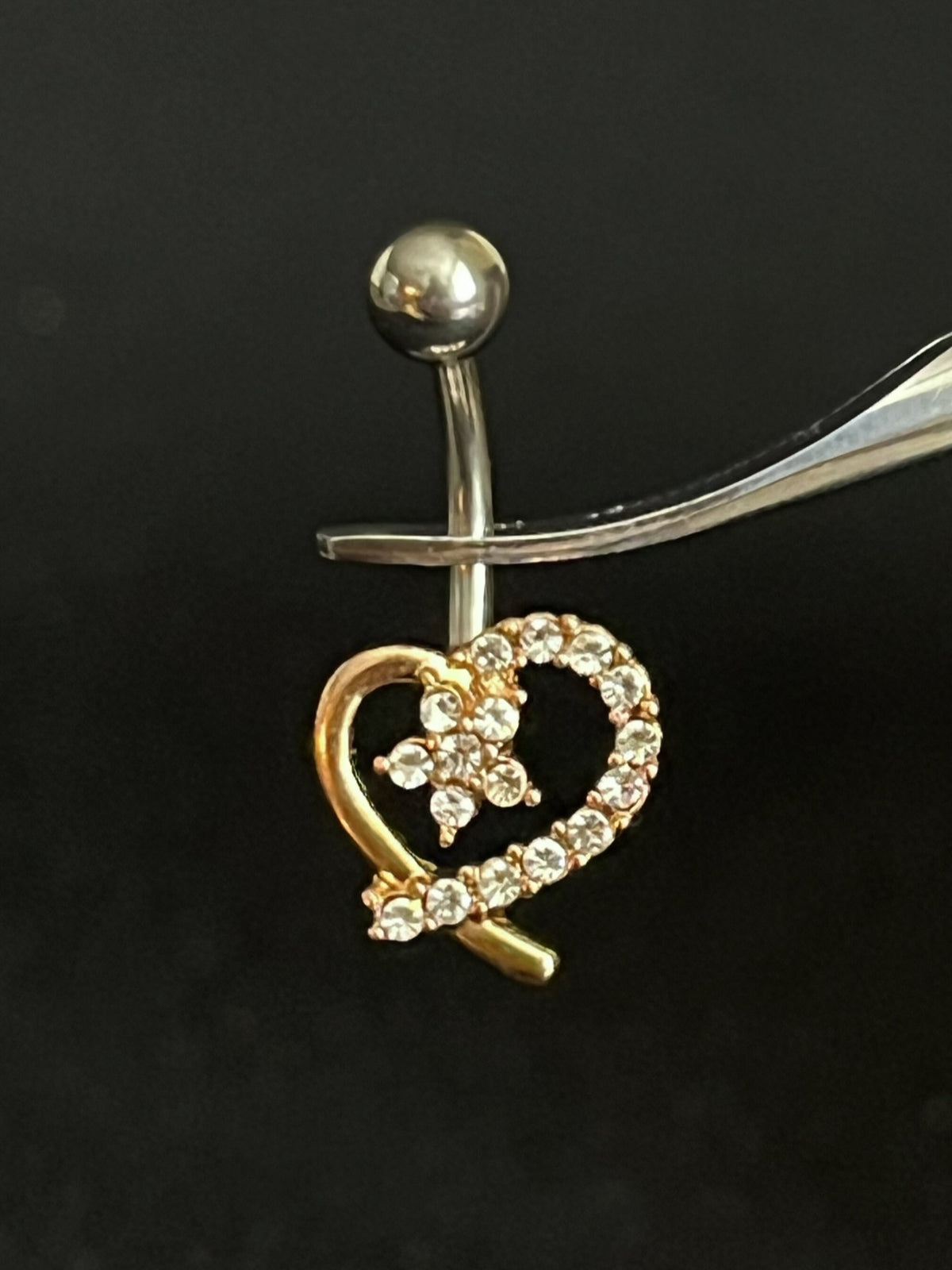 1 Piece Stunning Heart with Flower Center CZ Gem Navel / Naval Belly Ring - 14g - 10mm - Gold, Steel and Rose Gold Available!