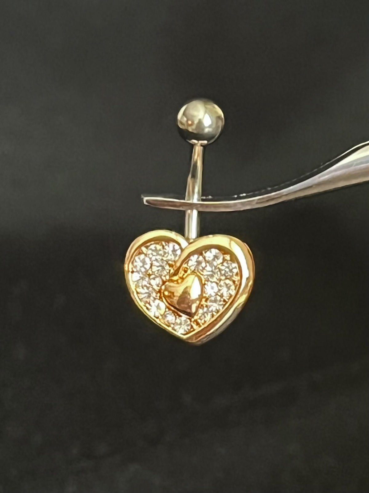 1 Piece Brilliant Heart Paved CZ Gem Navel / Naval Belly Ring - 14g - 10mm - Gold, Steel and Rose Gold Available!
