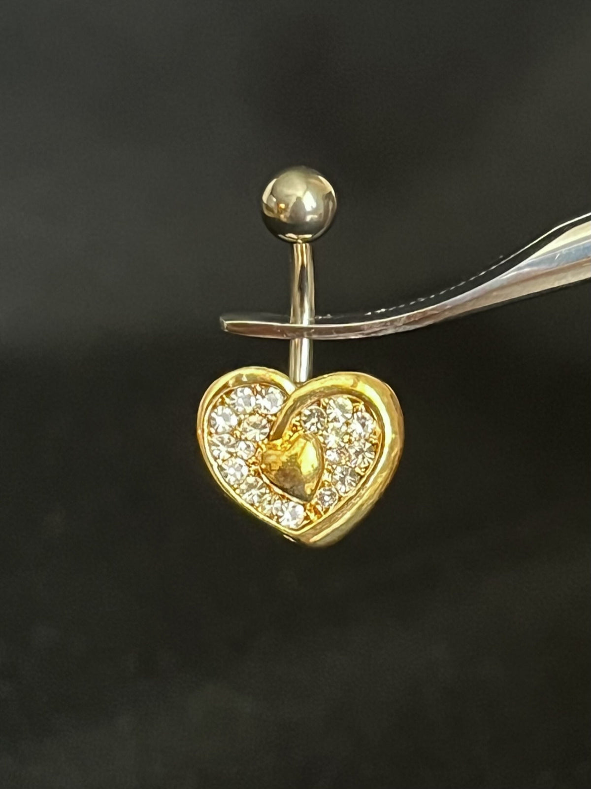 1 Piece Brilliant Heart Paved CZ Gem Navel / Naval Belly Ring - 14g - 10mm - Gold, Steel and Rose Gold Available!
