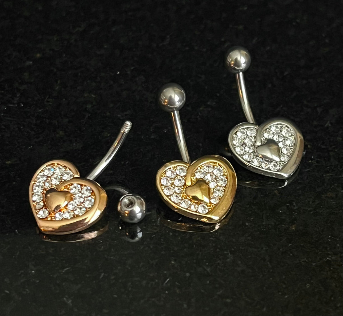 1 Piece Brilliant Heart Paved CZ Gem Navel / Naval Belly Ring - 14g - 10mm - Gold, Steel and Rose Gold Available!