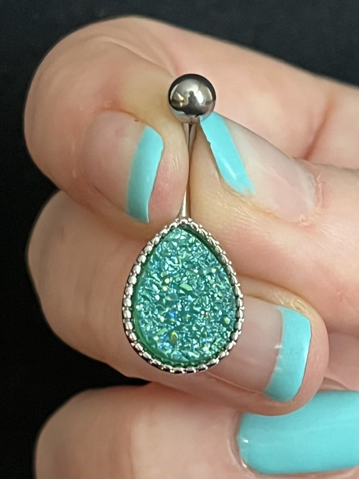 1 Piece Beautiful Tear Drop Druzy Stone Teardrop Steel Belly Ring - 14g - Available in a Variety of Colors!
