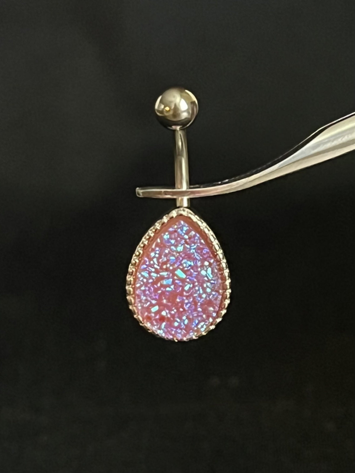 1 Piece Beautiful Tear Drop Druzy Stone Teardrop Steel Belly Ring - 14g - Available in a Variety of Colors!