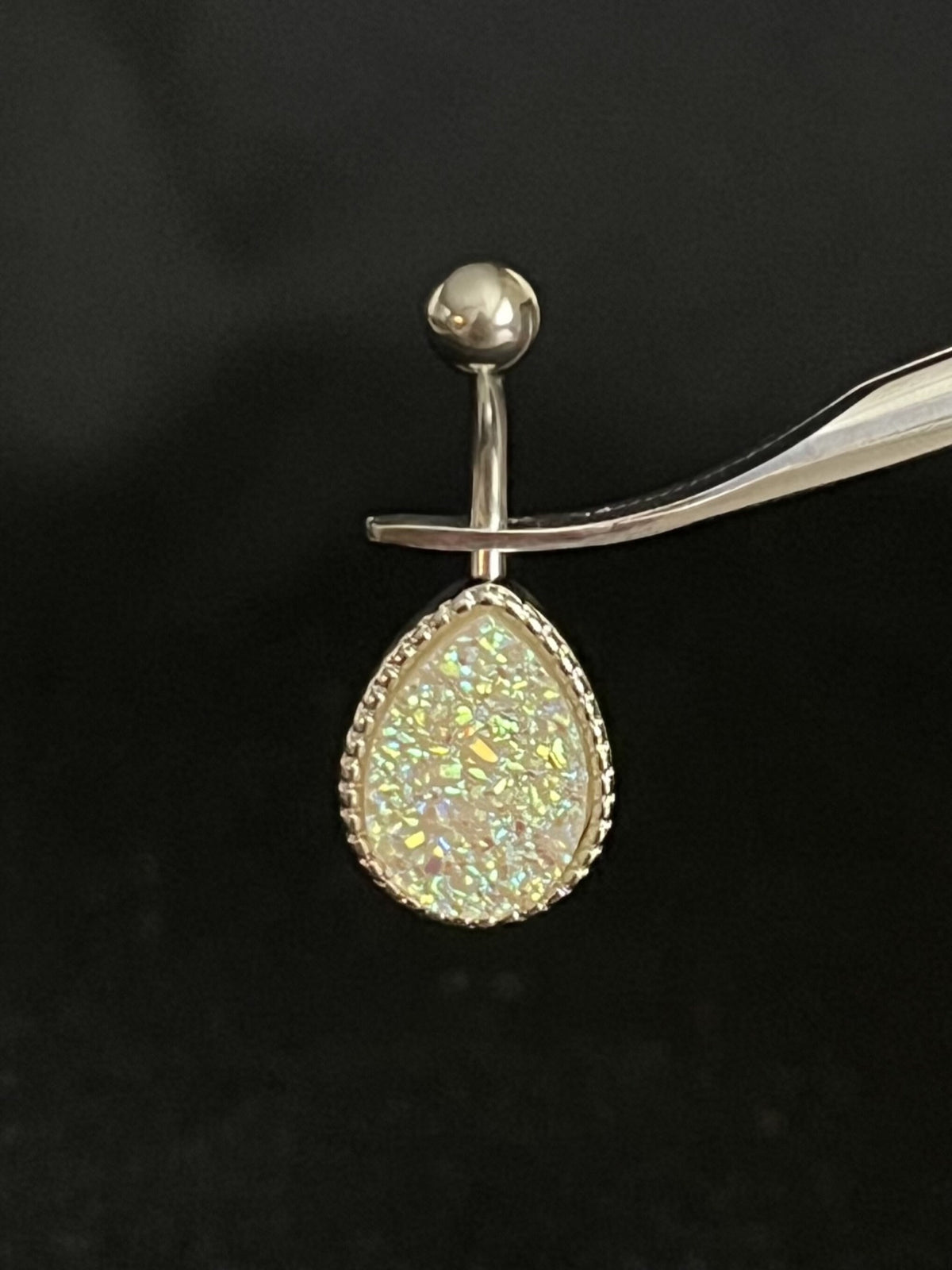 1 Piece Beautiful Tear Drop Druzy Stone Teardrop Steel Belly Ring - 14g - Available in a Variety of Colors!