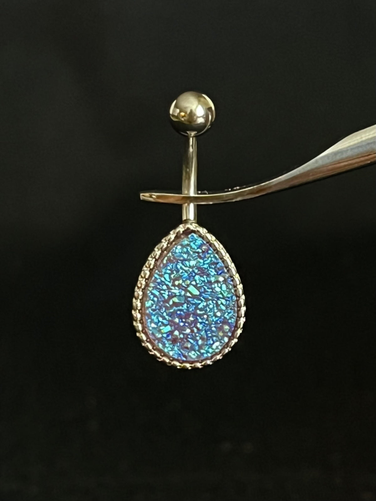 1 Piece Beautiful Tear Drop Druzy Stone Teardrop Steel Belly Ring - 14g - Available in a Variety of Colors!