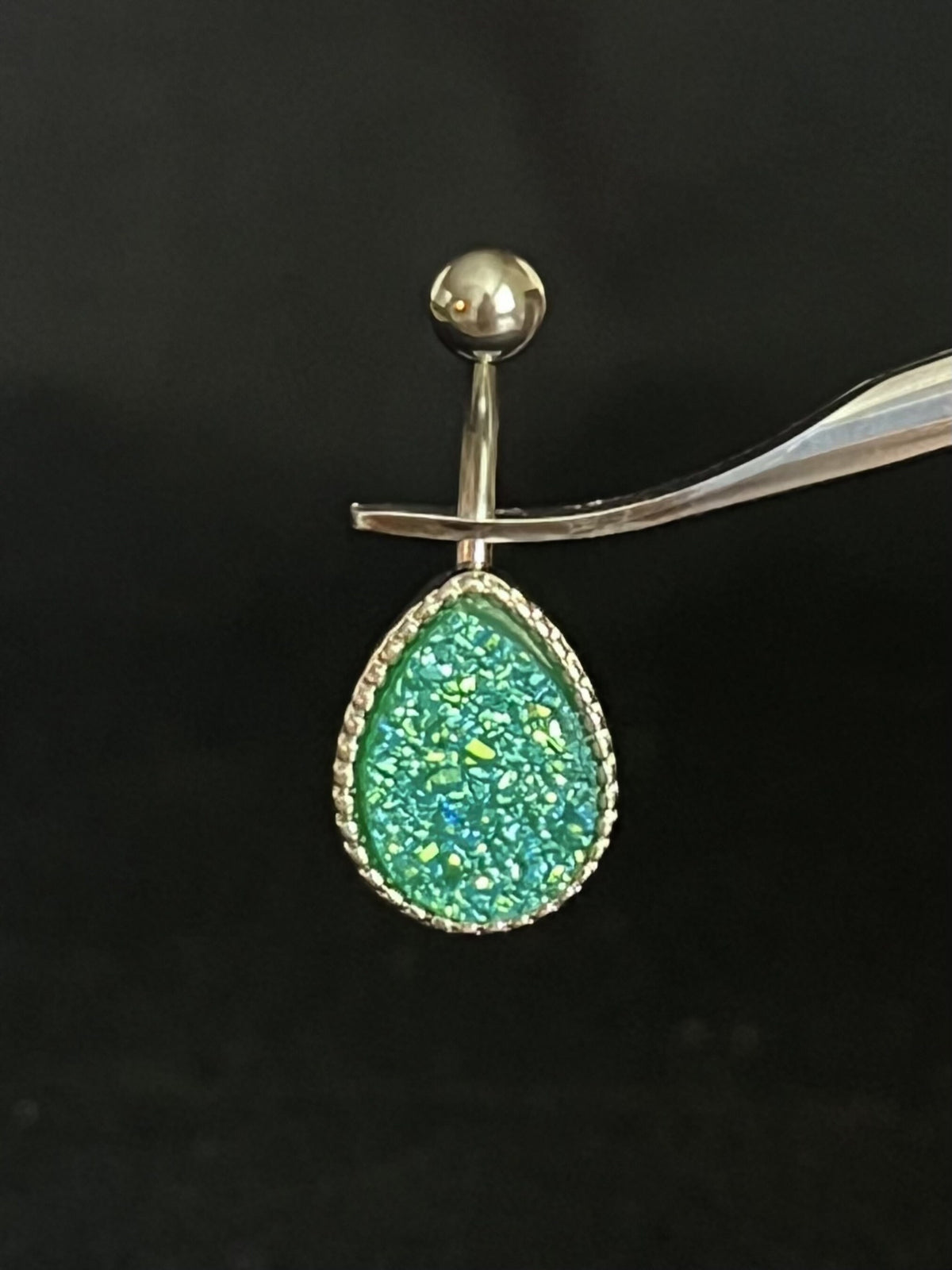 1 Piece Beautiful Tear Drop Druzy Stone Teardrop Steel Belly Ring - 14g - Available in a Variety of Colors!