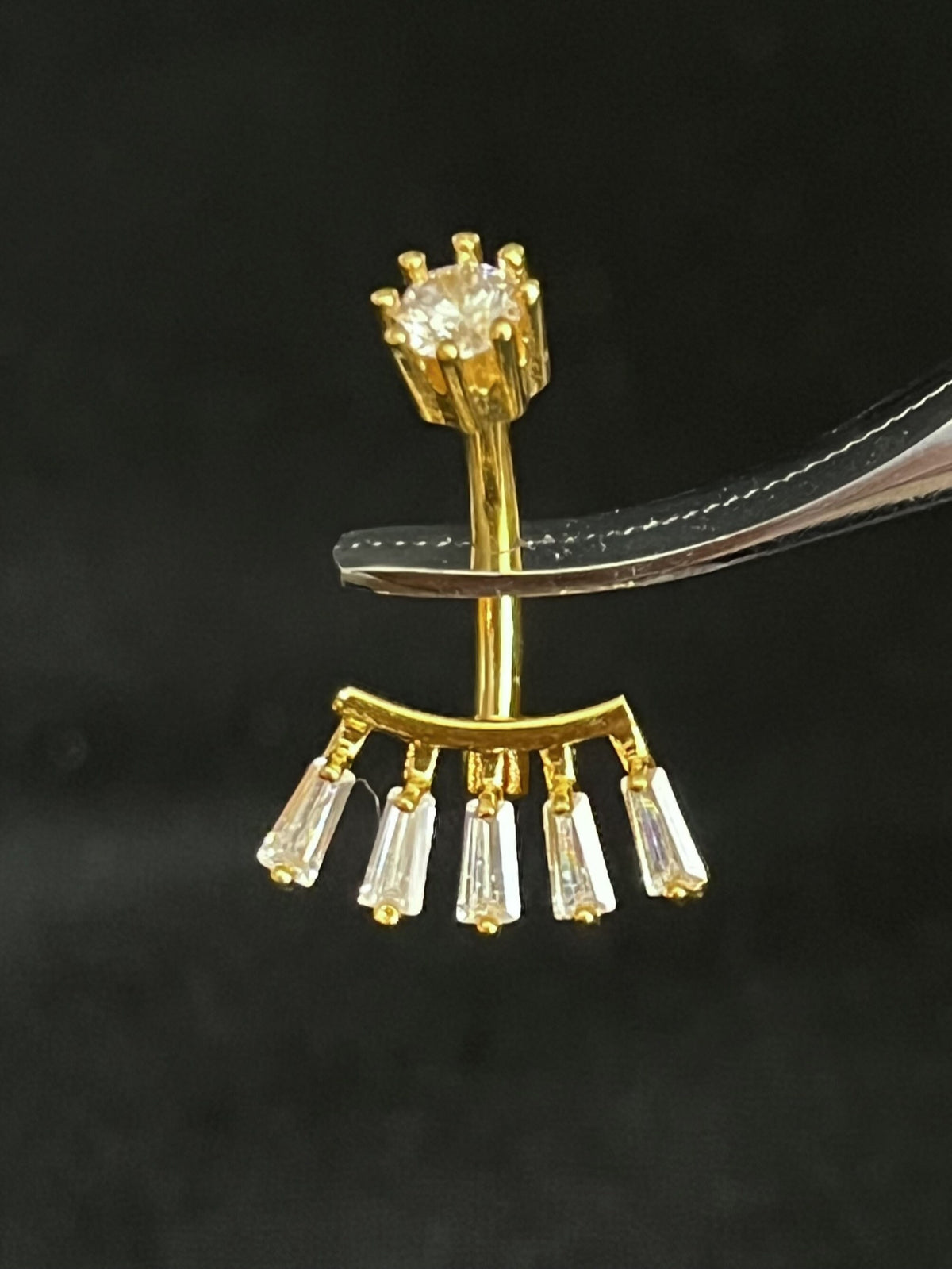1 Piece Stunning Princess Cut CZ Gem Fan Internal Threaded Navel / Naval Belly Ring - 14g - 10mm - Gold, Steel and Rose Gold Available!
